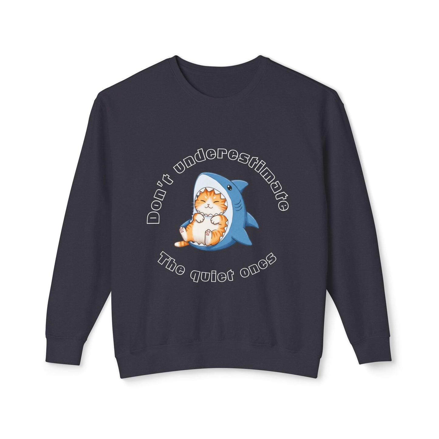 Unisex Shark Cat Sweatshirt – Funny Cozy Gift for Cat Lovers & Teens – Whimsical Animal Crewneck