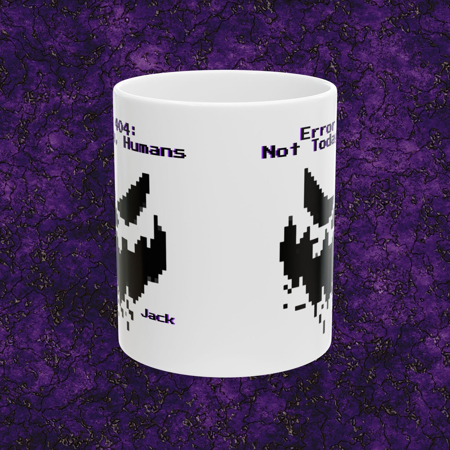 Error 404: Not Today, Humans Mug – Pixel Face Design – Customizable Geek & Gamer Gift – Spooky Coffee & Tea Cup – Halloween / Tech Humor