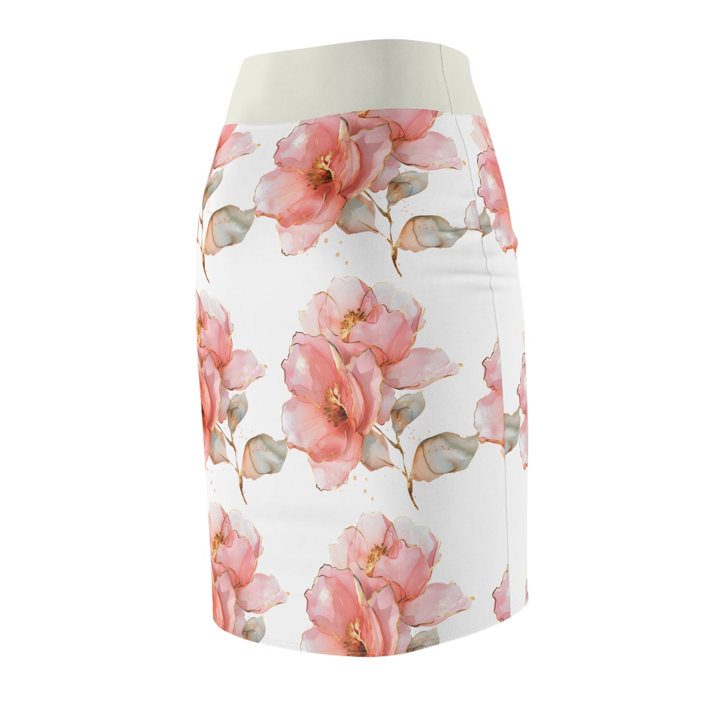 Floral Women's Pencil Skirt - Elegant Pink Blossom Design