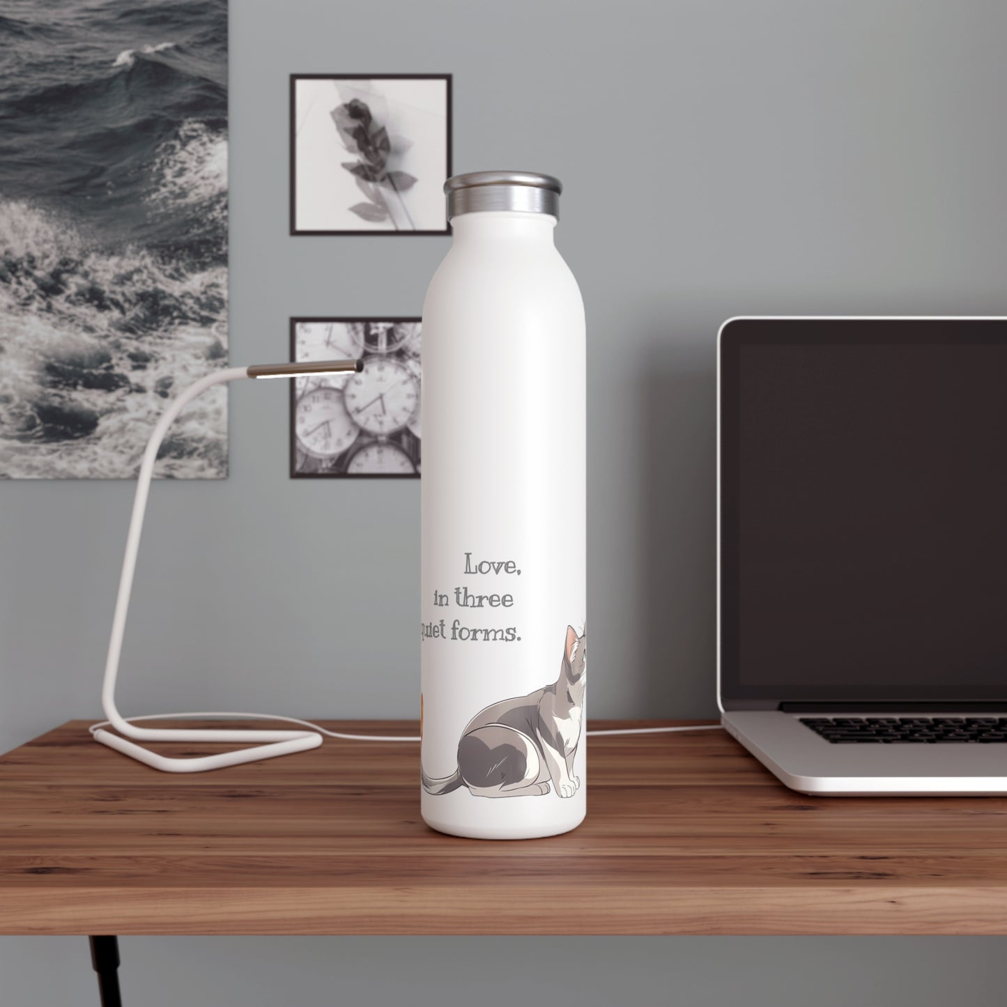 Cat Lover Slim Water Bottle - Perfect Gift for Cat Owners, Pet Lovers, Hydration on the Go, Cute Animal Design, Personalized Water Bottle