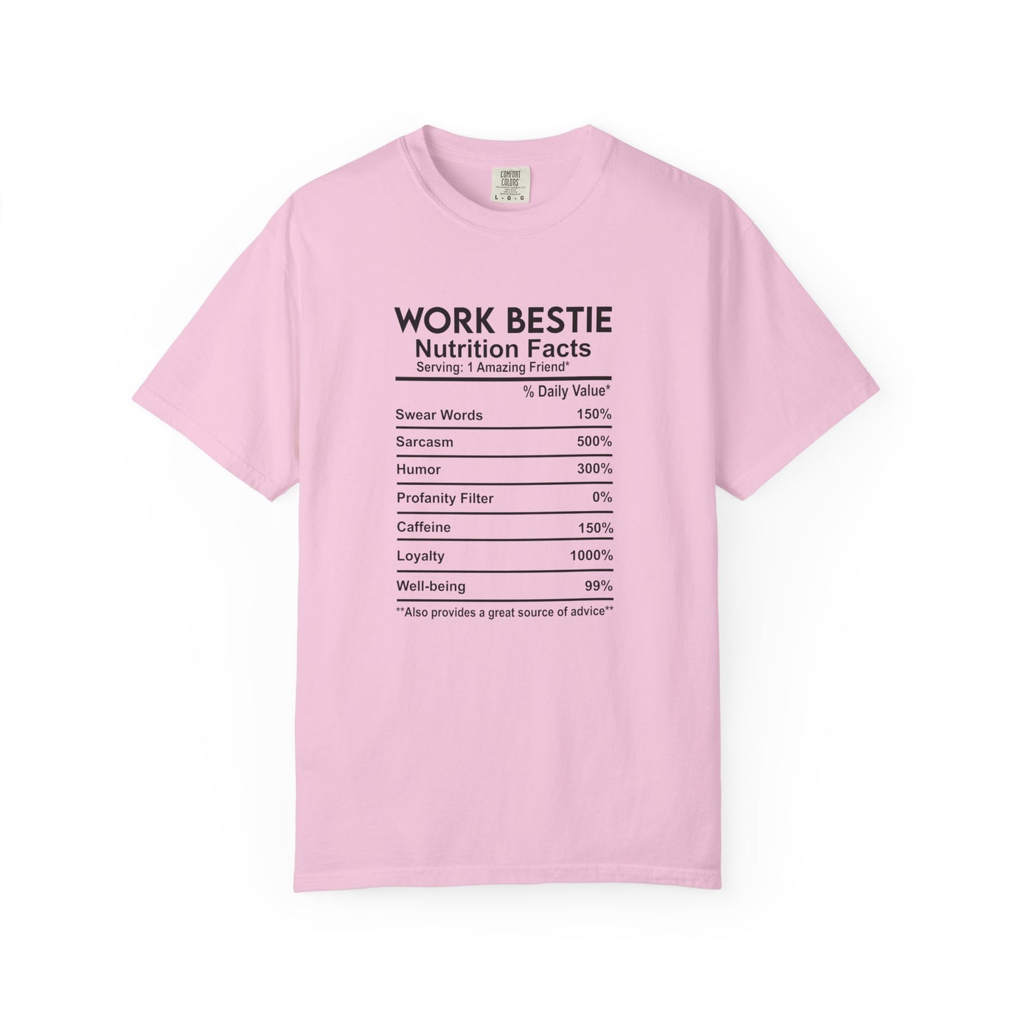 Work Bestie Nutrition Facts T-Shirt – Funny Best Friend Gift for Her, Cute Graphic Tee with Back Print, Unisex Matching Shirt Idea