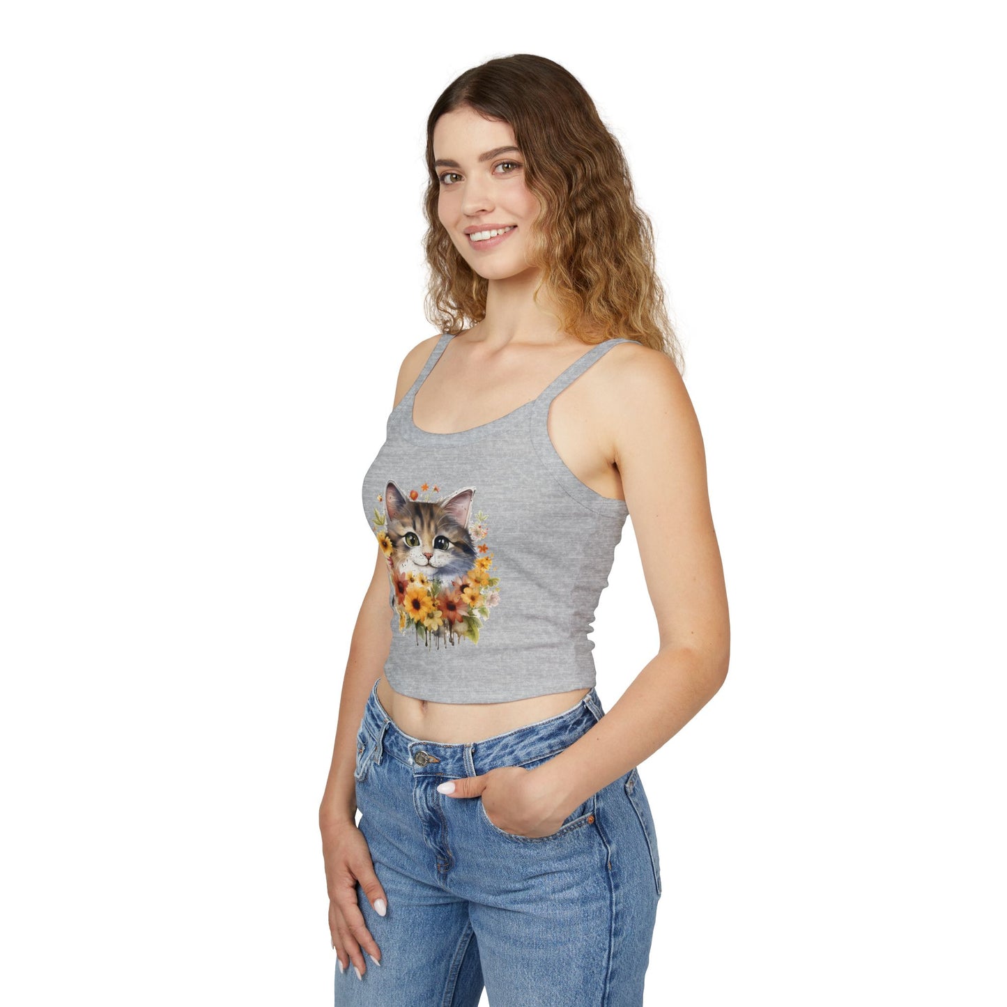 Floral Cat Women's Spaghetti Strap Tank Top - Cute and Stylish