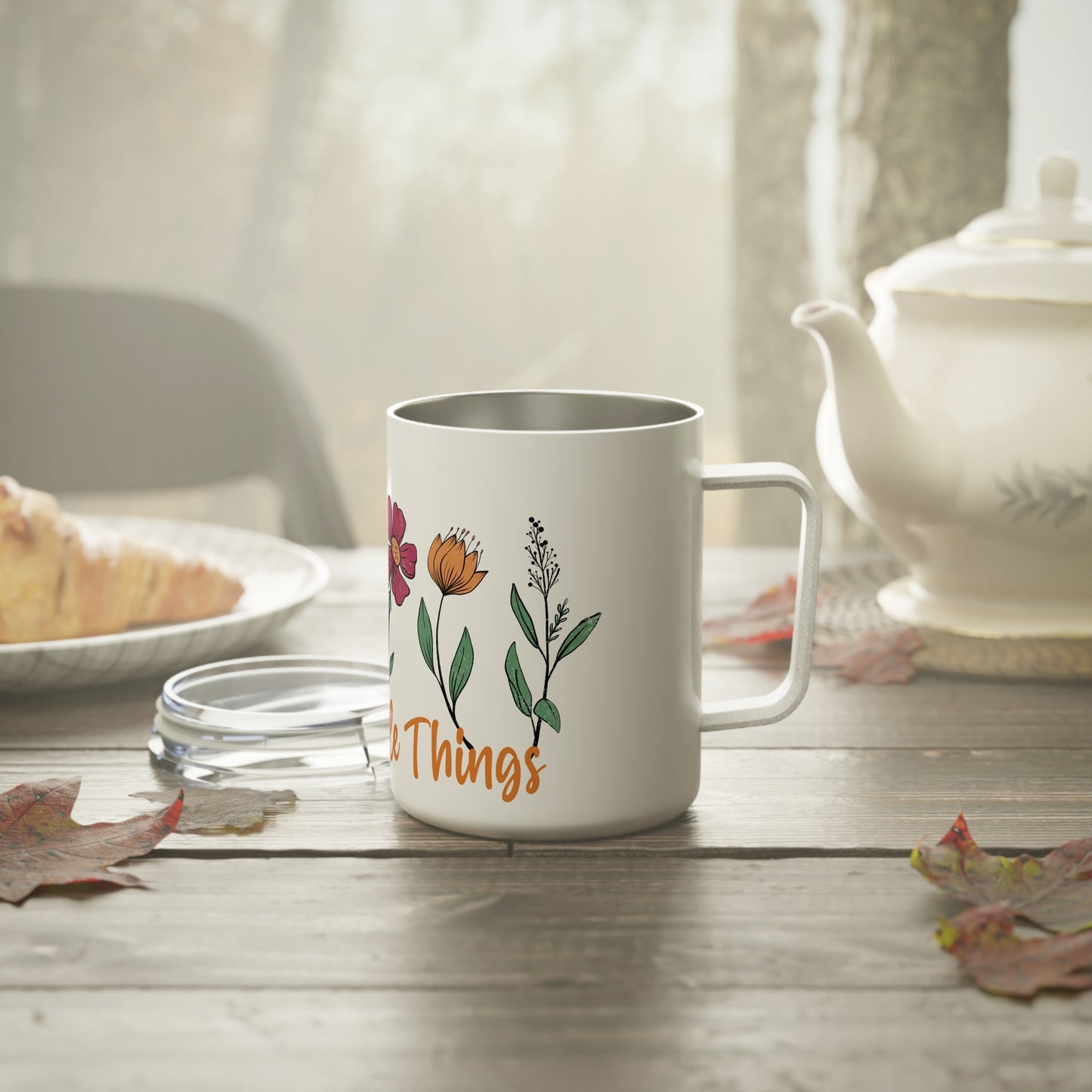 Floral Insulated Coffee Mug - "Enjoy the Little Things" - 10oz Travel Cup for Nature Lovers