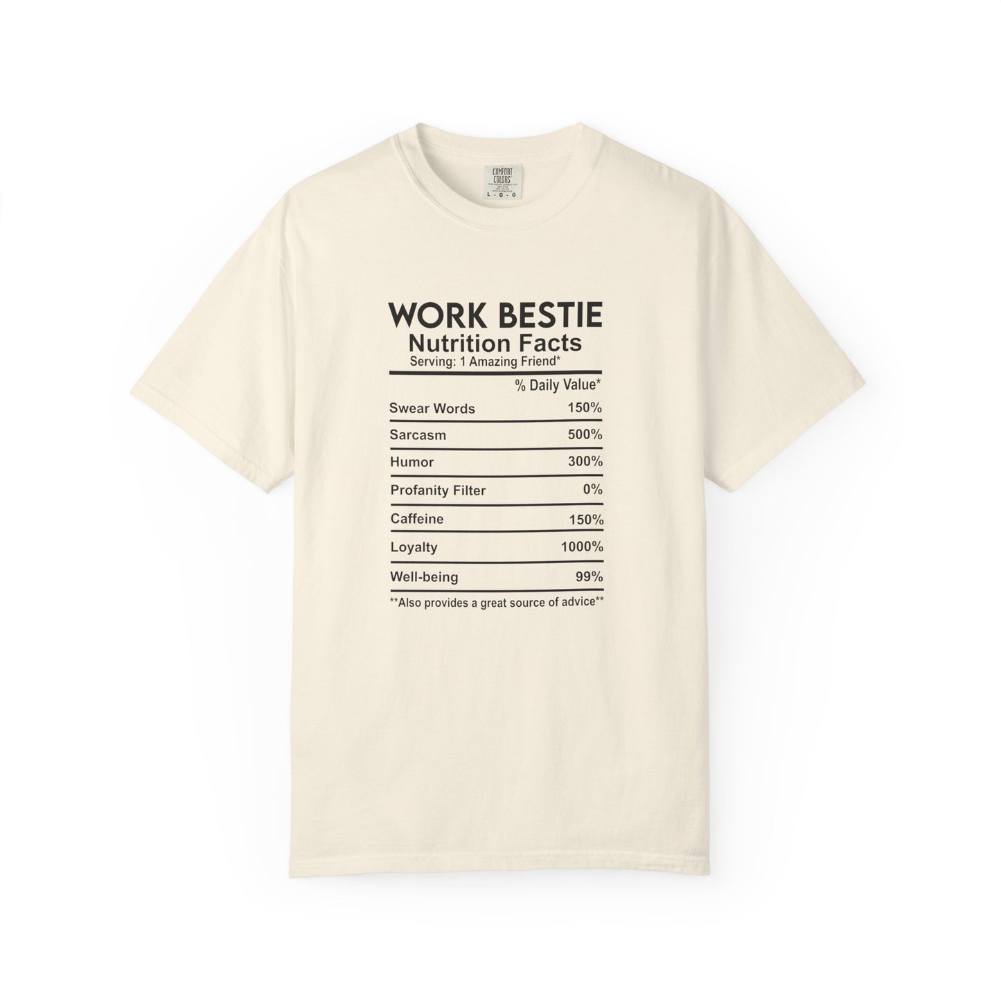 Work Bestie Nutrition Facts T-Shirt – Funny Best Friend Gift for Her, Cute Graphic Tee with Back Print, Unisex Matching Shirt Idea