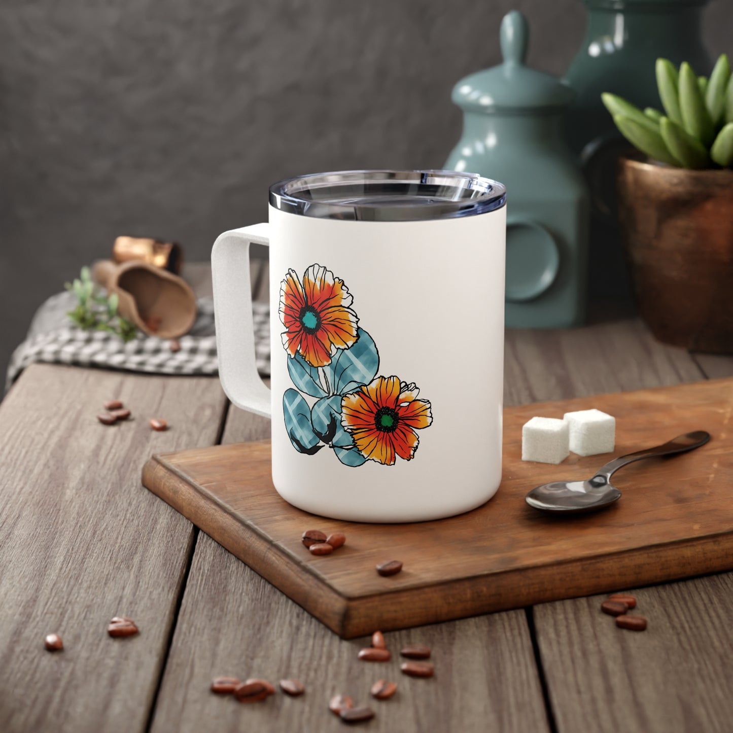 Floral Insulated Coffee Mug, 10oz - Perfect Gift for Coffee Lovers, Unique Floral Design, Travel Mug, Home Office, Birthday Gift, Tea Mug