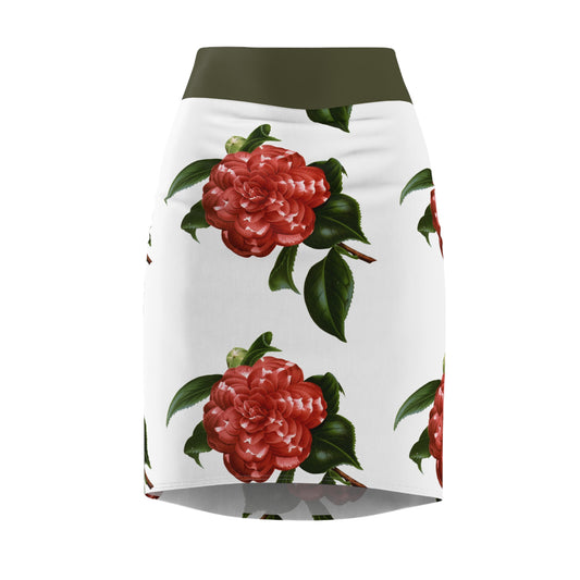 Floral Women's Pencil Skirt - Elegant Camellia Pattern