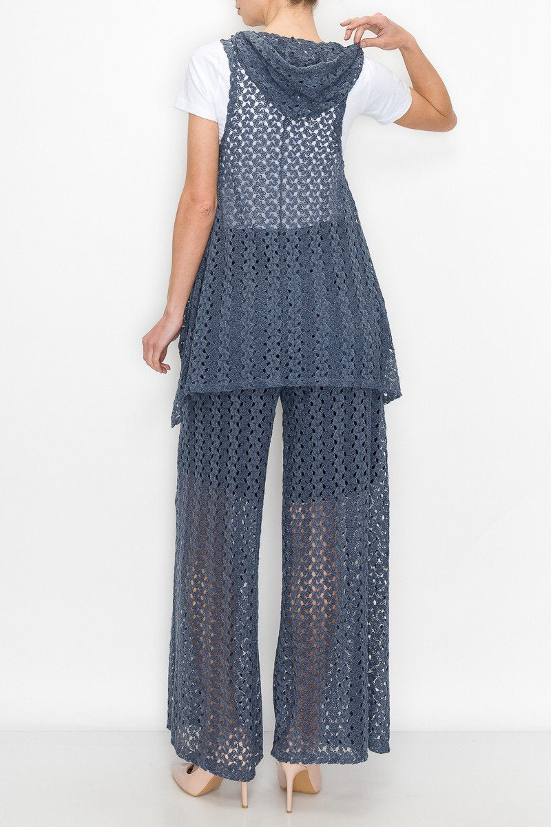 Denim Blue Sleeveless Hoodie & Wide Leg Pants Set | Casual & Chic Fit
