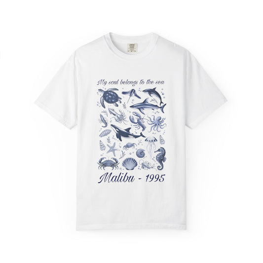 Custom Malibu 1995 Ocean T-Shirt – Personalized Beach Shirt, Summer Vibes Tee, Gift for Ocean Lovers – Unisex Casual Coastal Style