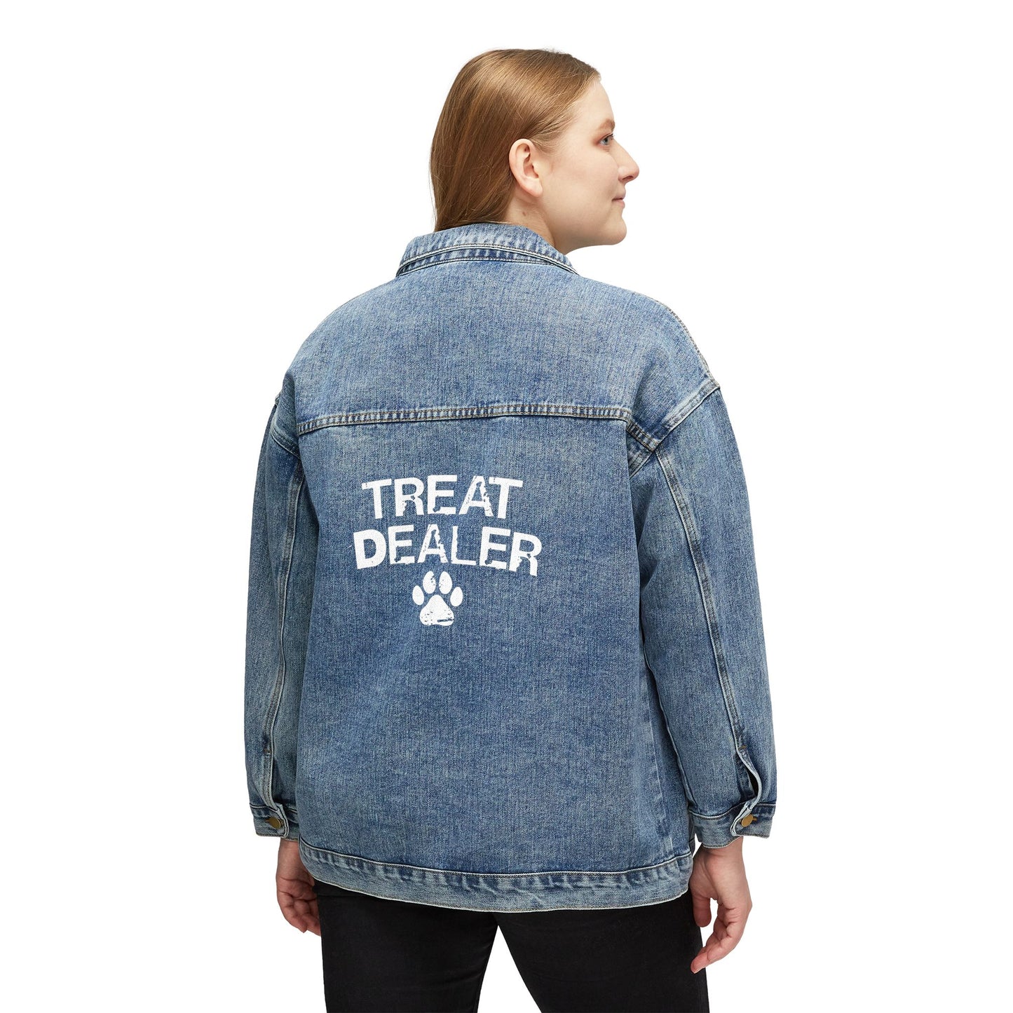 Women's Denim Jacket - Treat Dealer, Casual Outerwear, Animal Lover Gift, Fall Fashion, Cute Pet Apparel, Everyday Style