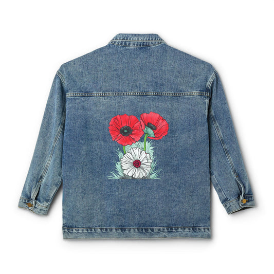 Floral Women’s Denim Jacket - Vintage Style with Poppy Design