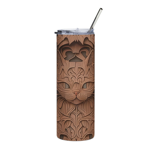 Elegant Stainless Steel Tumbler with Nature and Cat Designs | Perfect Gift for Animal Lovers, Eco-Friendly Drinkware, Travel Mug