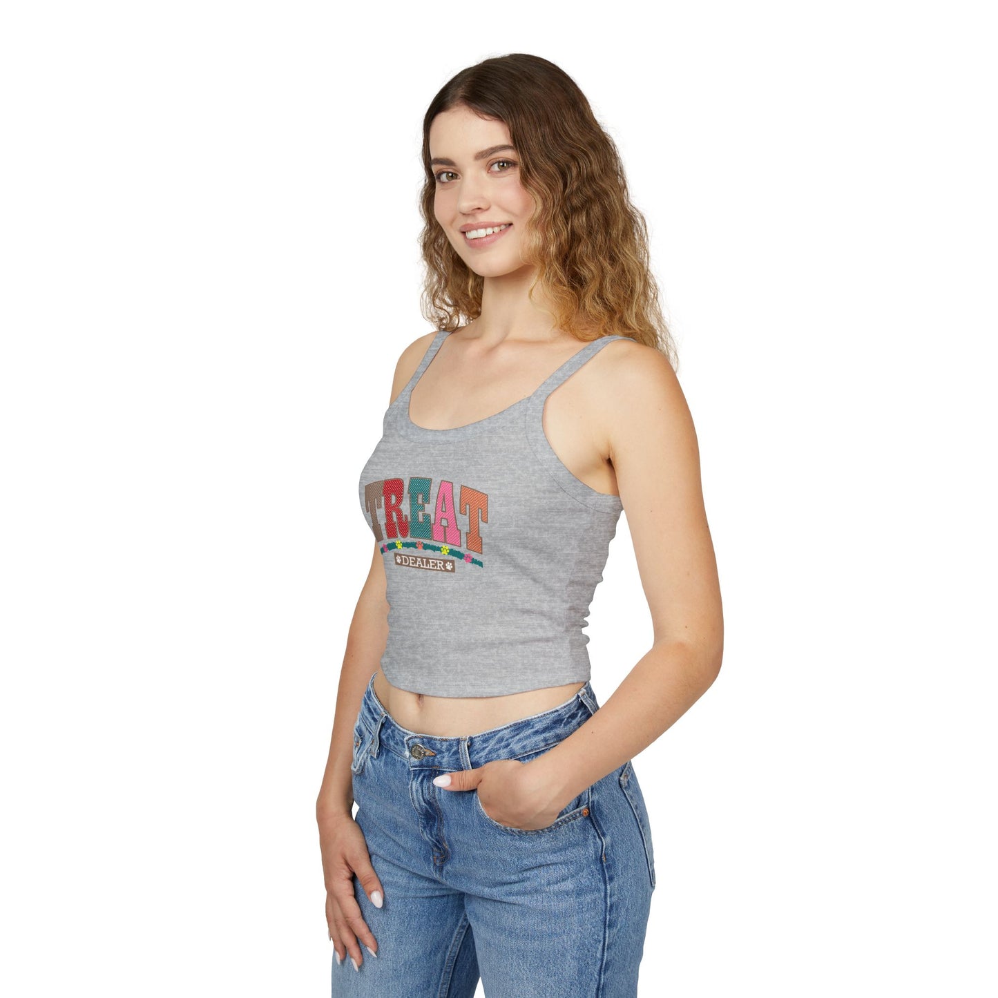 Funny Women's Spaghetti Strap Tank Top - "Treat Dealer" - Perfect for Summer Parties and Casual Wear