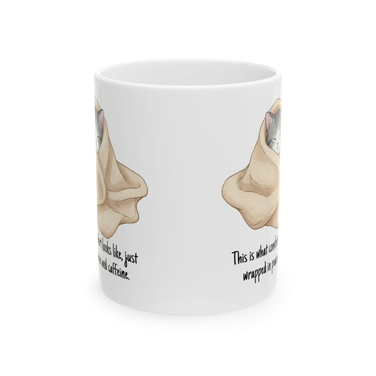 Cozy Cat Mug 11oz – “This Is What Comfort Looks Like” Quote | Funny Ceramic Coffee Cup | Gift for Cat Lovers