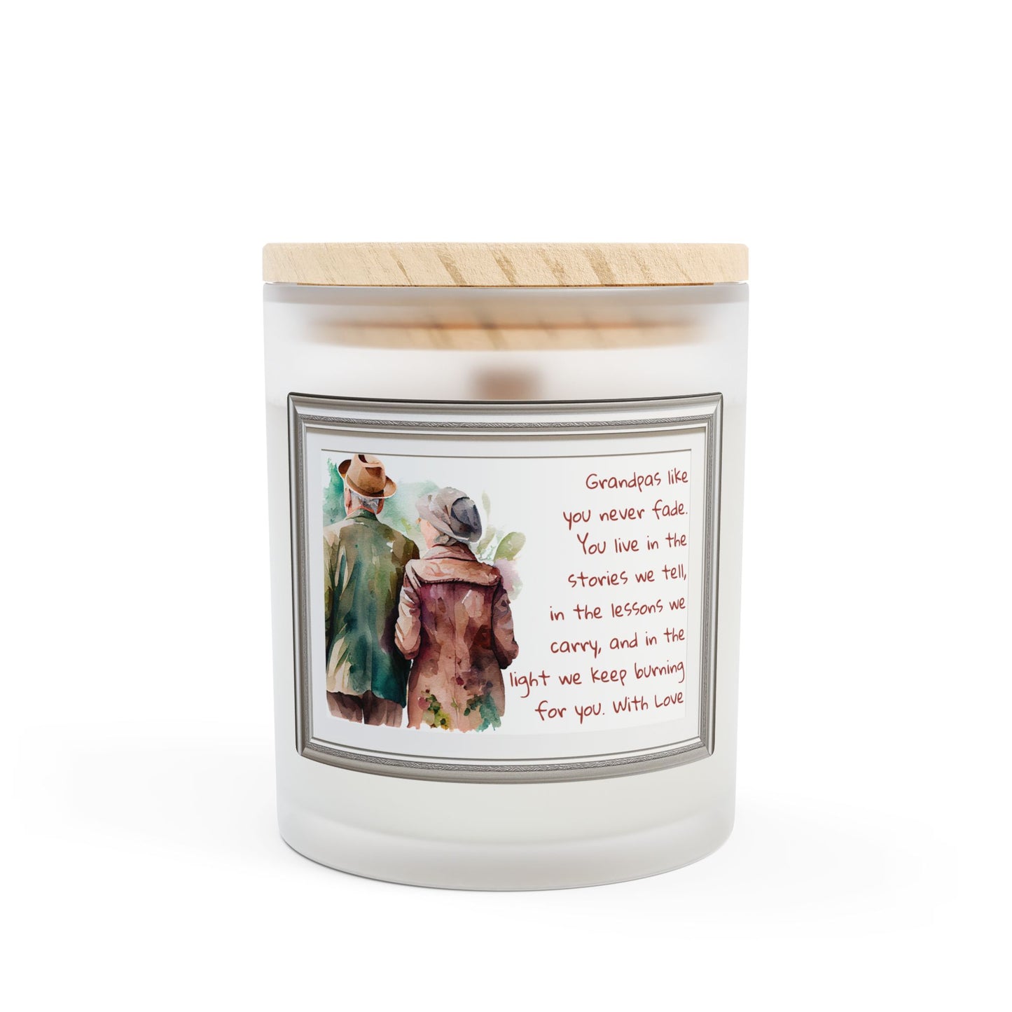 Grandpas Memorial Frosted Glass Candle – Hand-Poured 11oz Remembrance Gift with Wooden Wick
