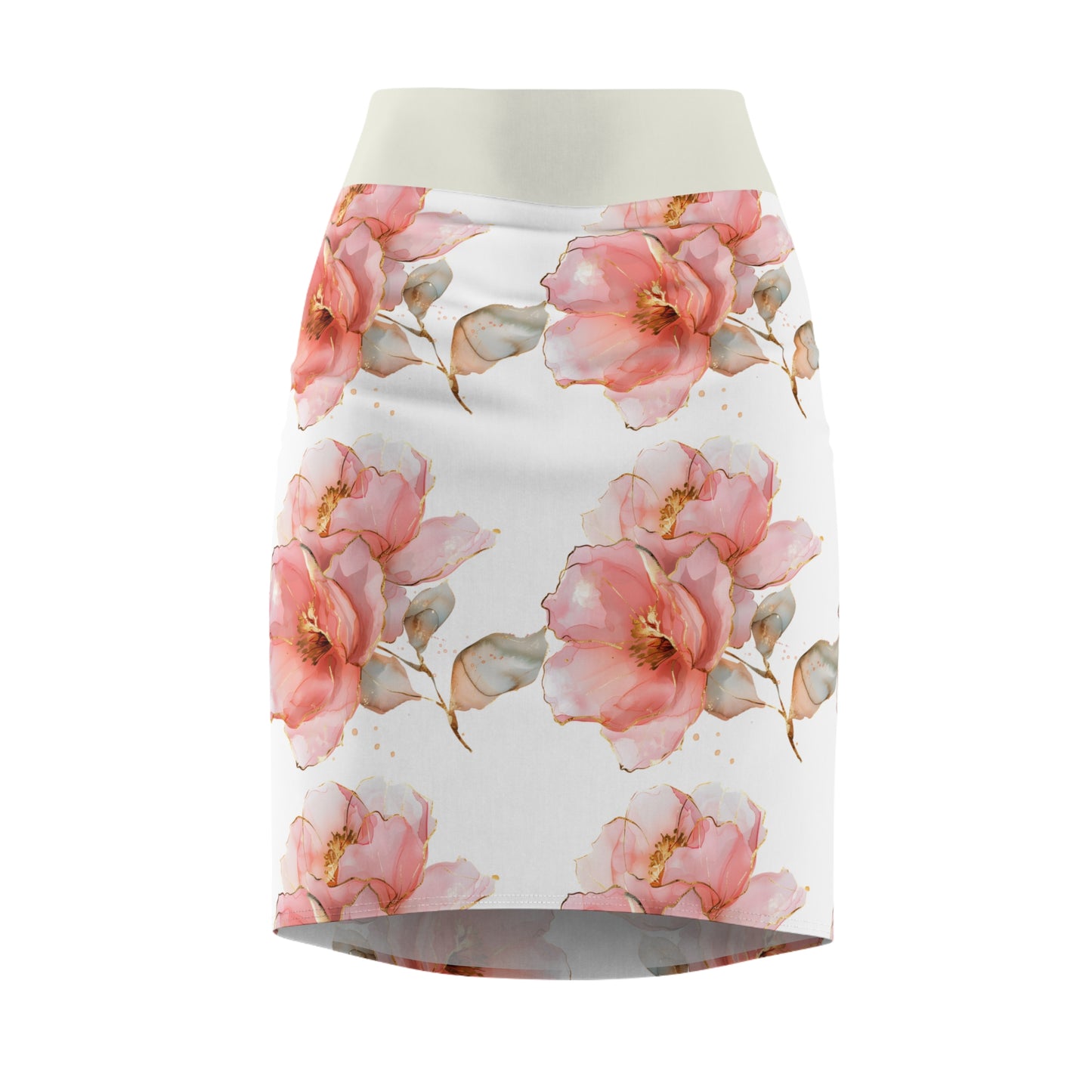 Floral Women's Pencil Skirt - Elegant Pink Blossom Design