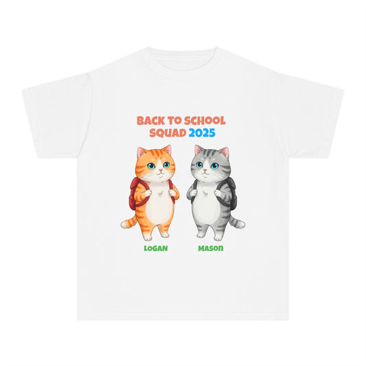 Personalized Back to School 2025 Cat Shirt for Kids – Custom Names & Year – Cute Bestie Tee – Fun Cat Lover Gift for Boys & Girls