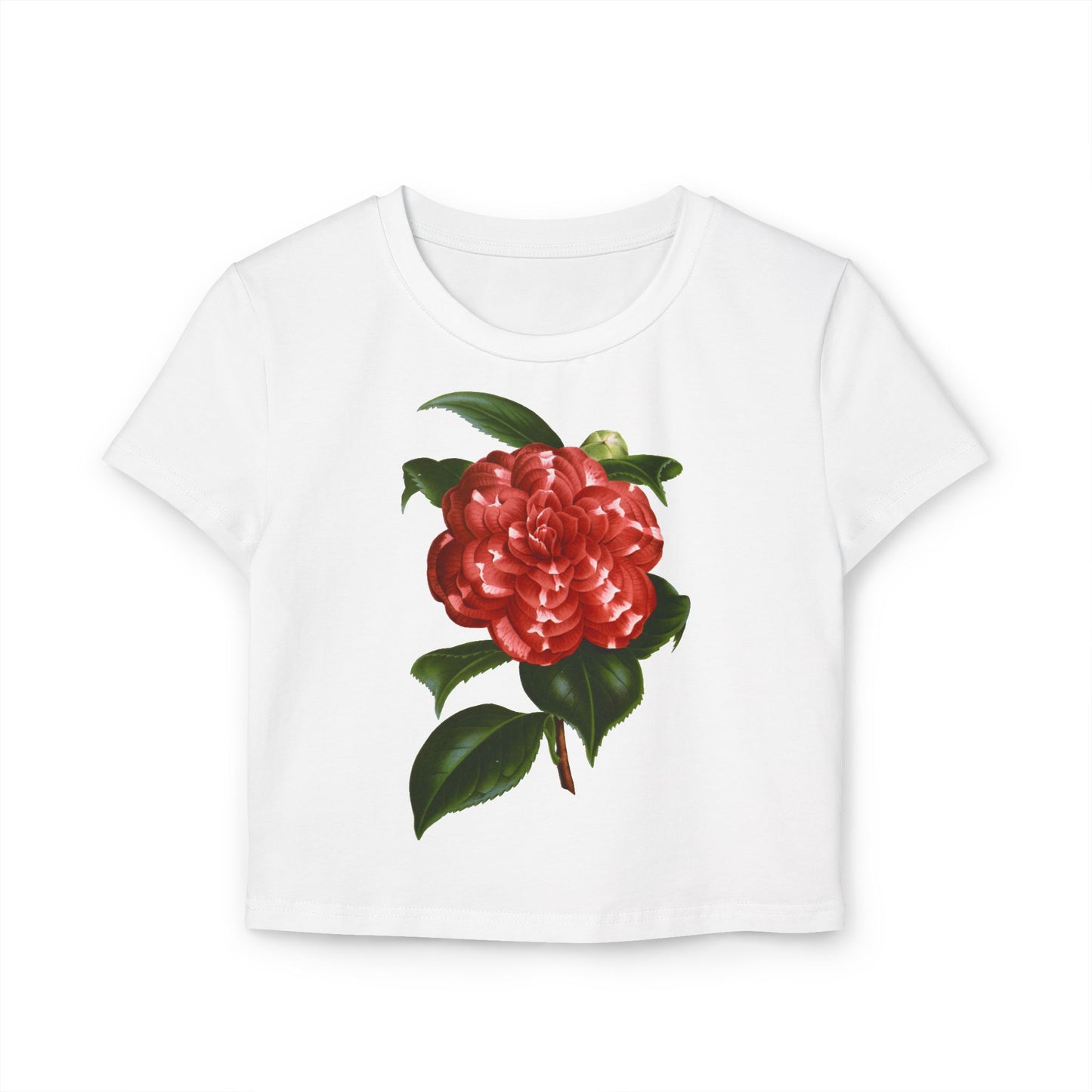 Floral Women's Baby Tee - Vintage Camellia Design