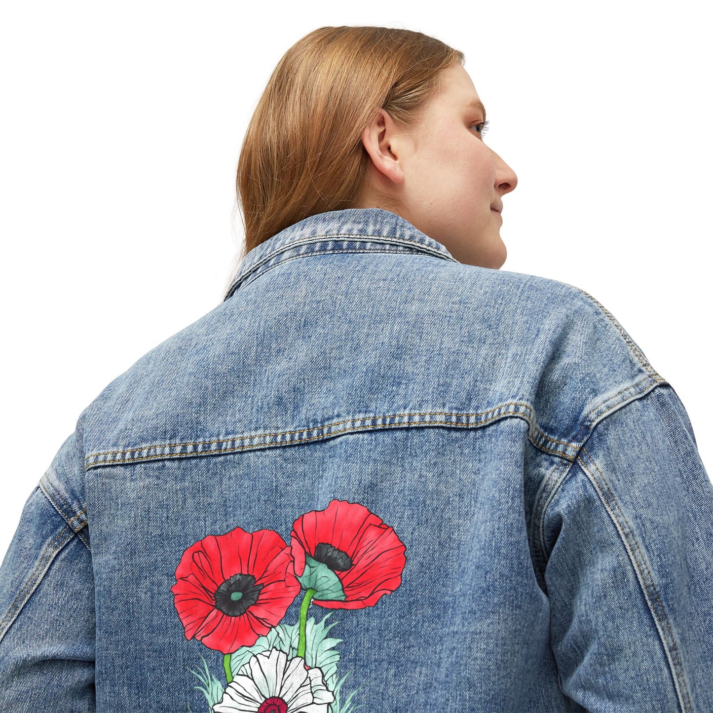 Floral Women’s Denim Jacket - Vintage Style with Poppy Design