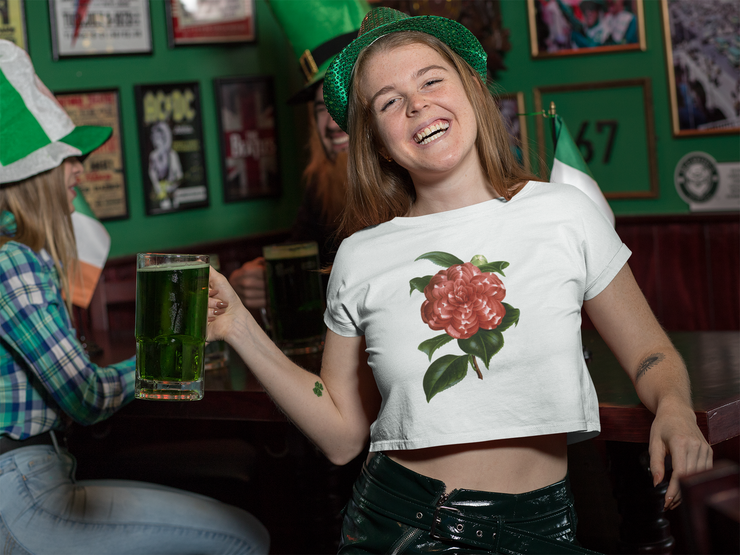 Floral Women's Baby Tee - Vintage Camellia Design
