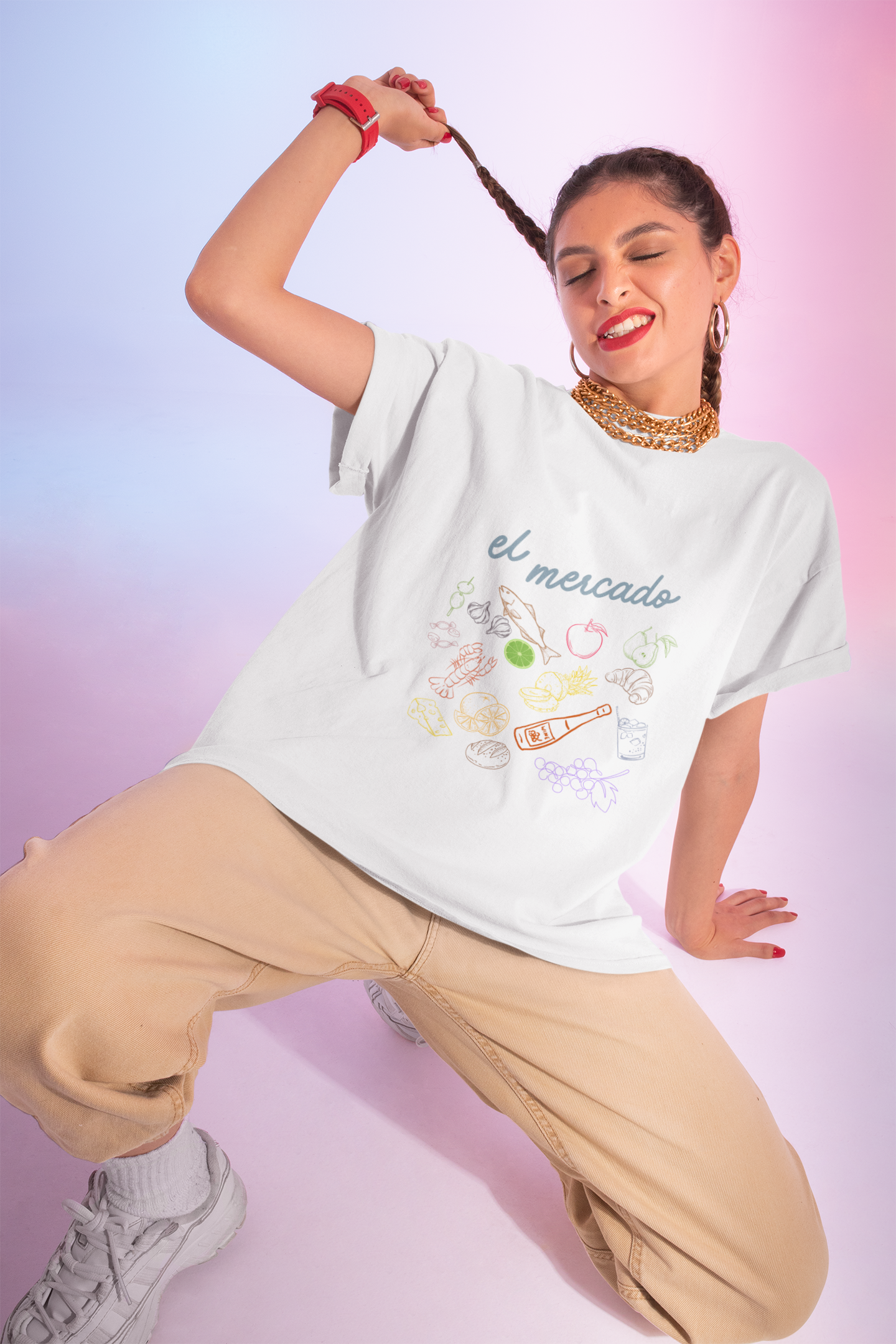 Whimsical Foodie T-Shirt - 'El Mercado' Graphic Design