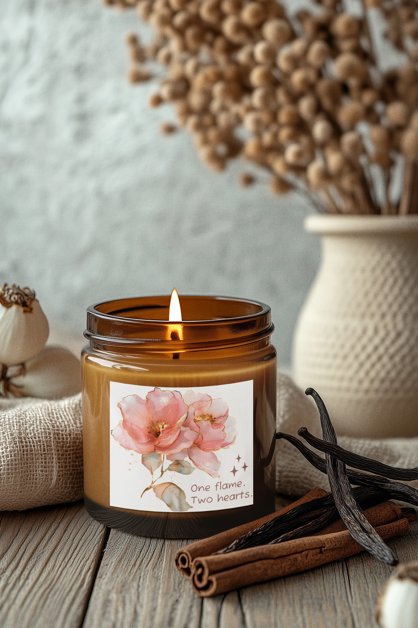 Elegant Floral Scented Soy Candle - Eco-Friendly Amber Jar, Aromatherapy Gift, Home Decor, Relaxation, Gift for couple