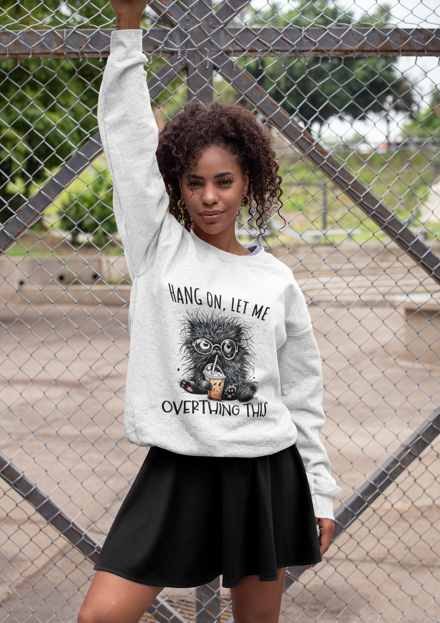 Funny Cat Mom Sweatshirt – “Hang On, Let Me Overthing This”, Personalized Cat Name Sleeve | Cozy Women’s Crewneck