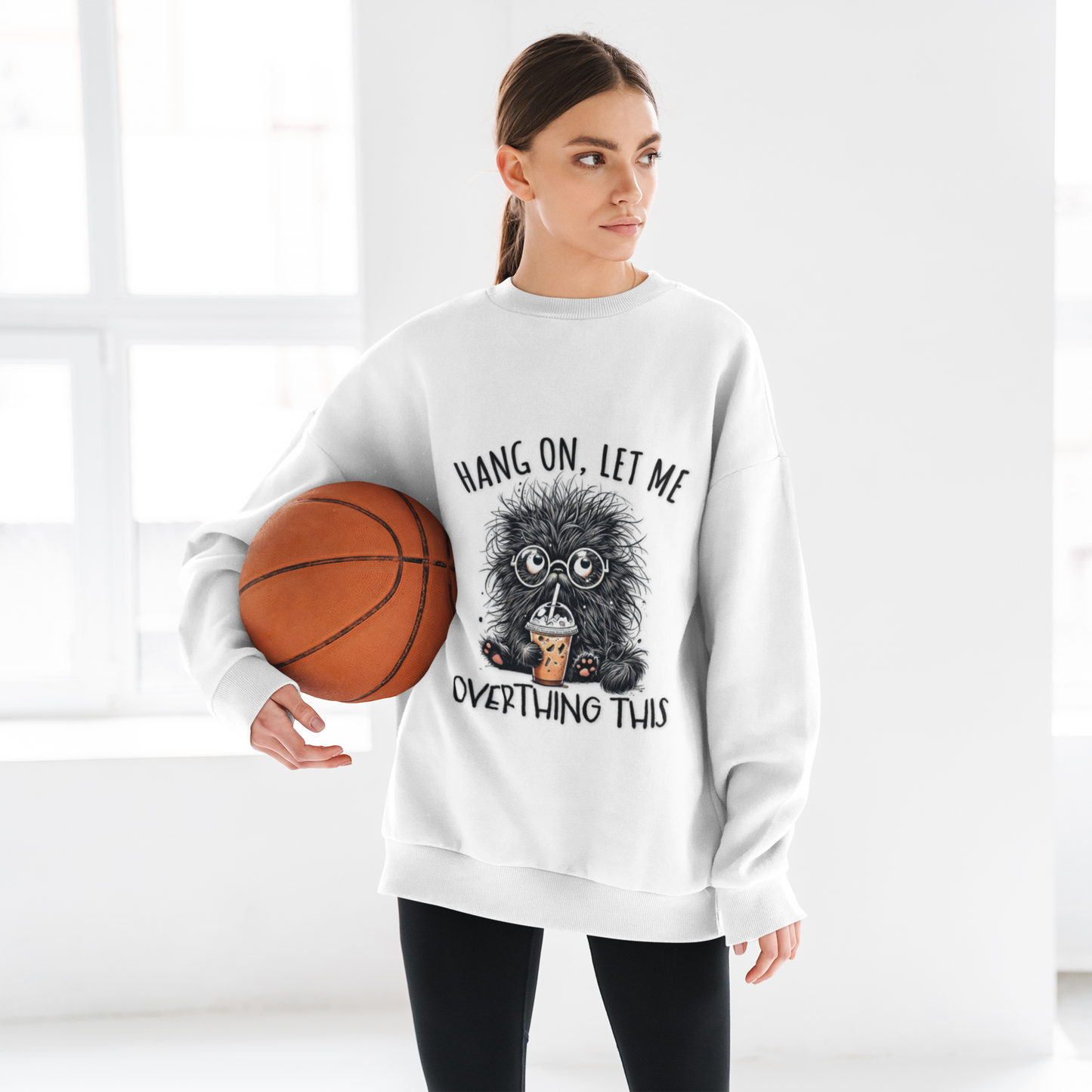 Funny Cat Mom Sweatshirt – “Hang On, Let Me Overthing This”, Personalized Cat Name Sleeve | Cozy Women’s Crewneck