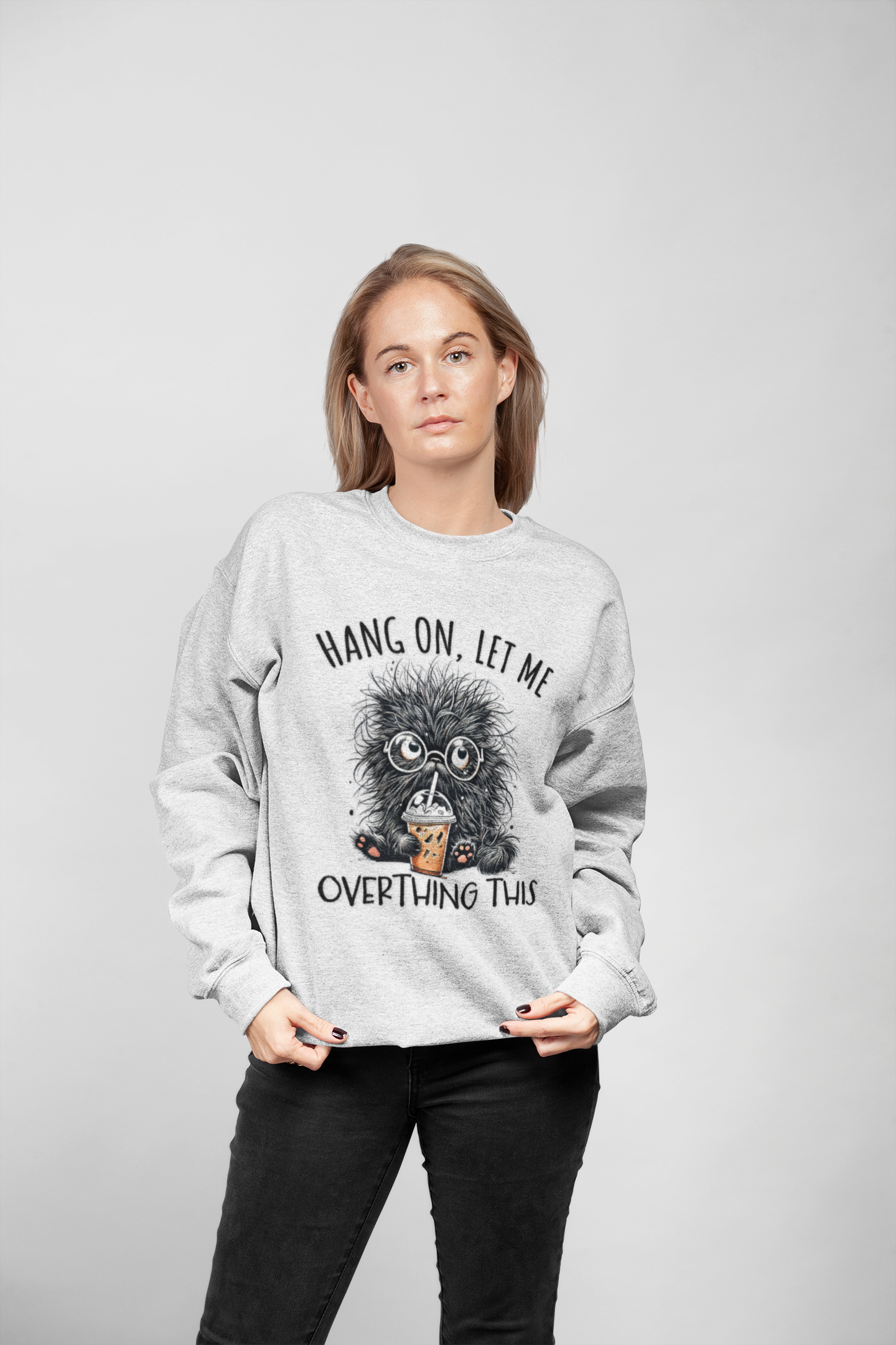 Funny Cat Mom Sweatshirt – “Hang On, Let Me Overthing This”, Personalized Cat Name Sleeve | Cozy Women’s Crewneck