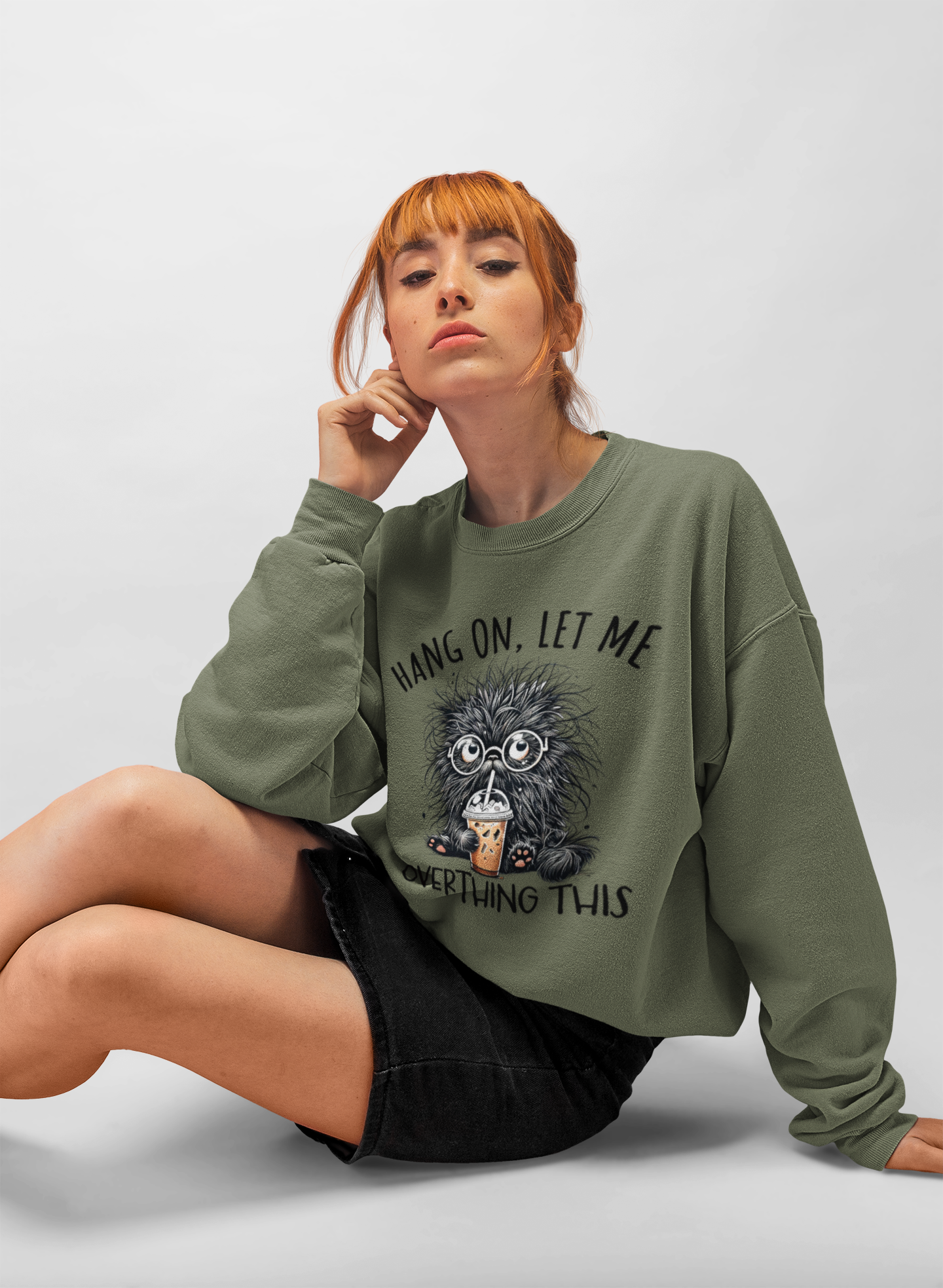 Funny Cat Mom Sweatshirt – “Hang On, Let Me Overthing This”, Personalized Cat Name Sleeve | Cozy Women’s Crewneck