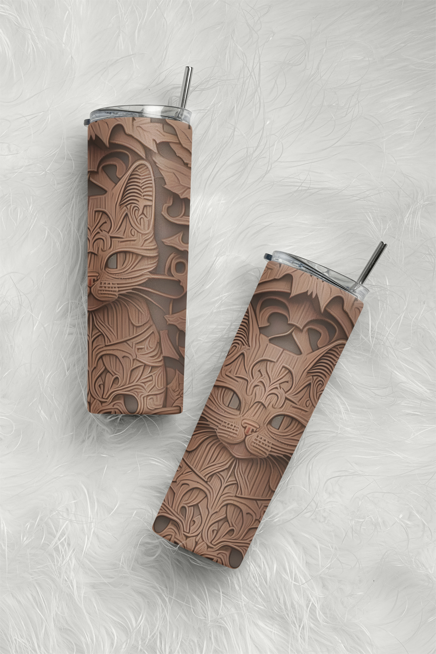 Elegant Stainless Steel Tumbler with Nature and Cat Designs | Perfect Gift for Animal Lovers, Eco-Friendly Drinkware, Travel Mug