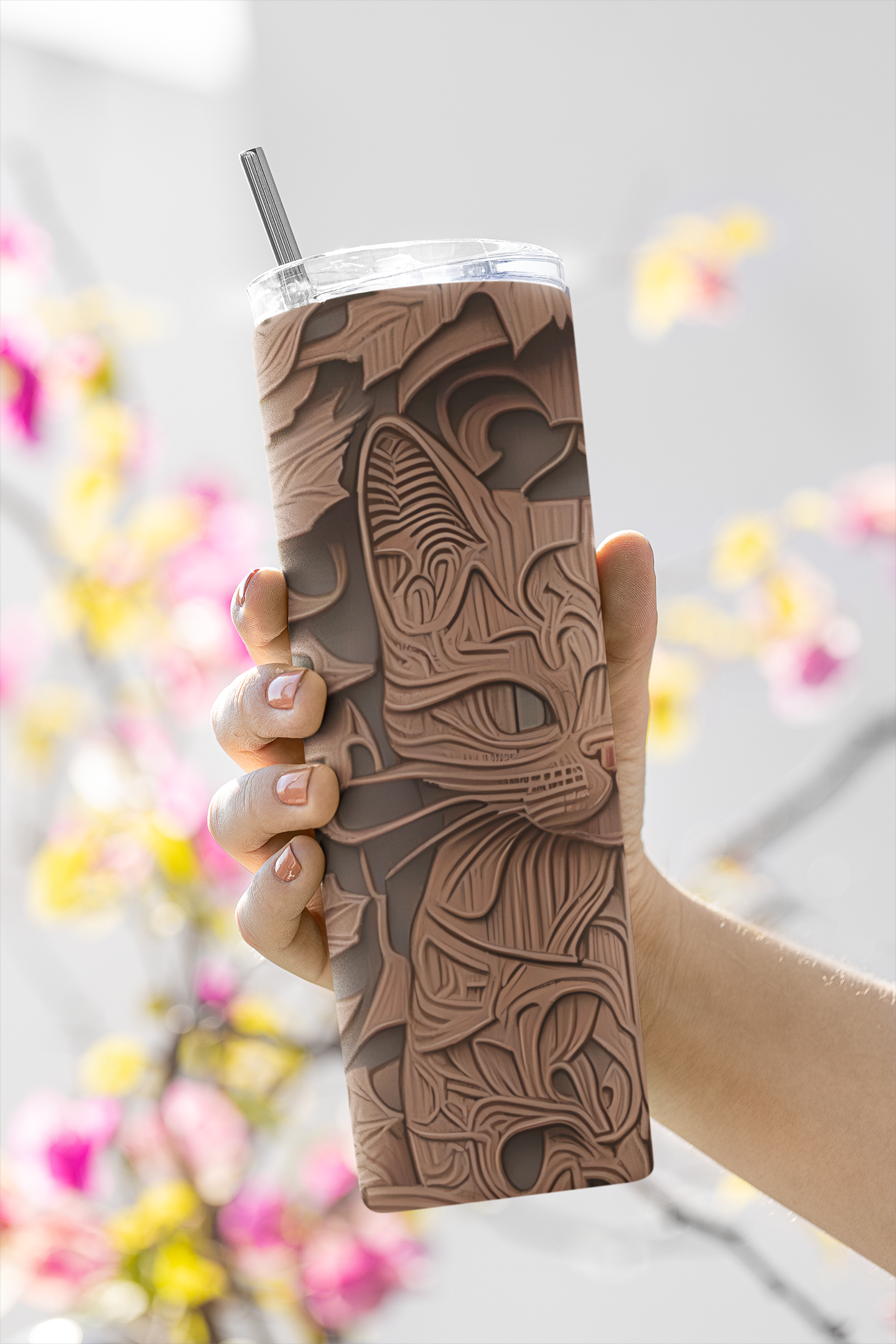 Elegant Stainless Steel Tumbler with Nature and Cat Designs | Perfect Gift for Animal Lovers, Eco-Friendly Drinkware, Travel Mug