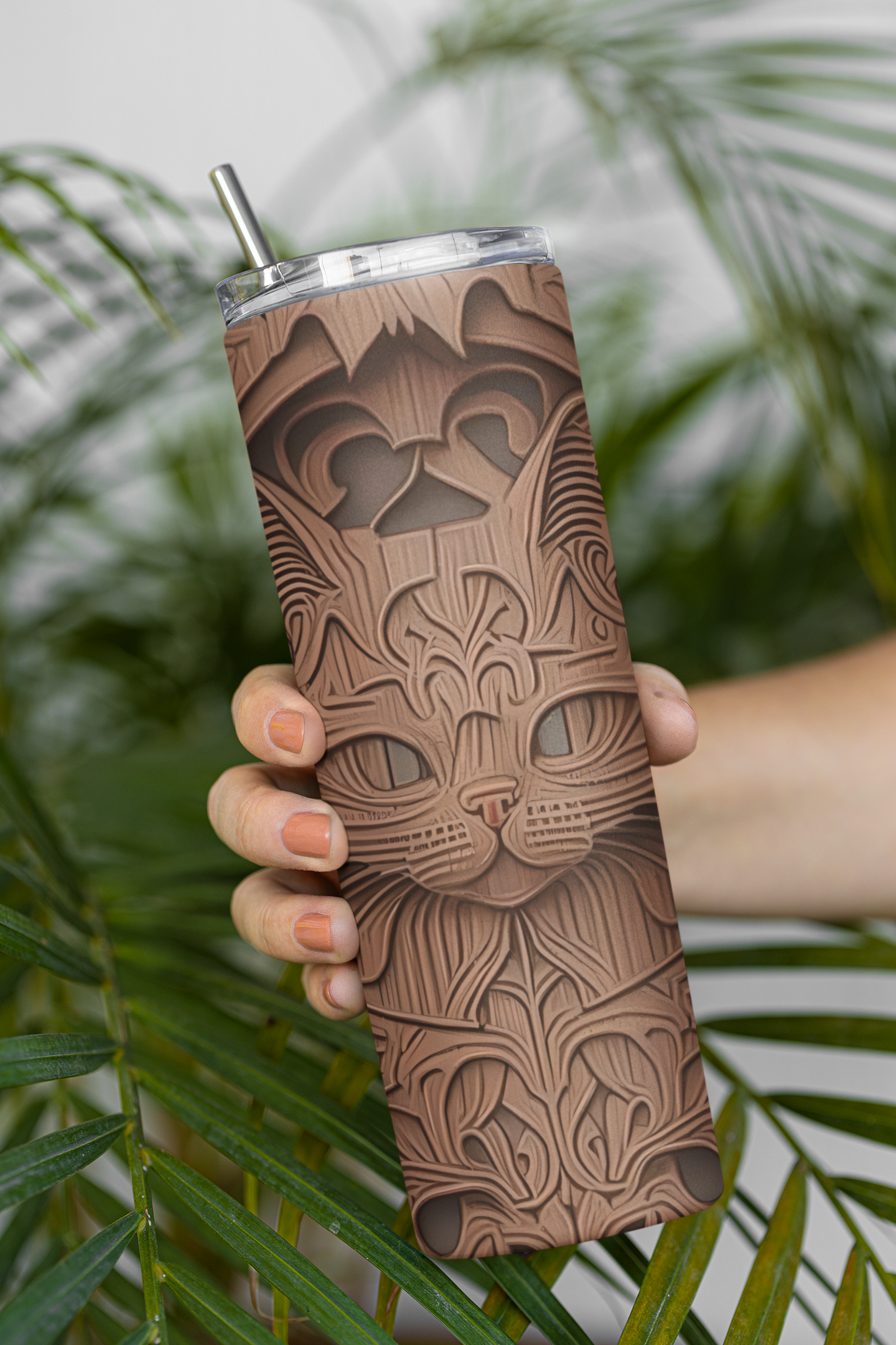 Elegant Stainless Steel Tumbler with Nature and Cat Designs | Perfect Gift for Animal Lovers, Eco-Friendly Drinkware, Travel Mug
