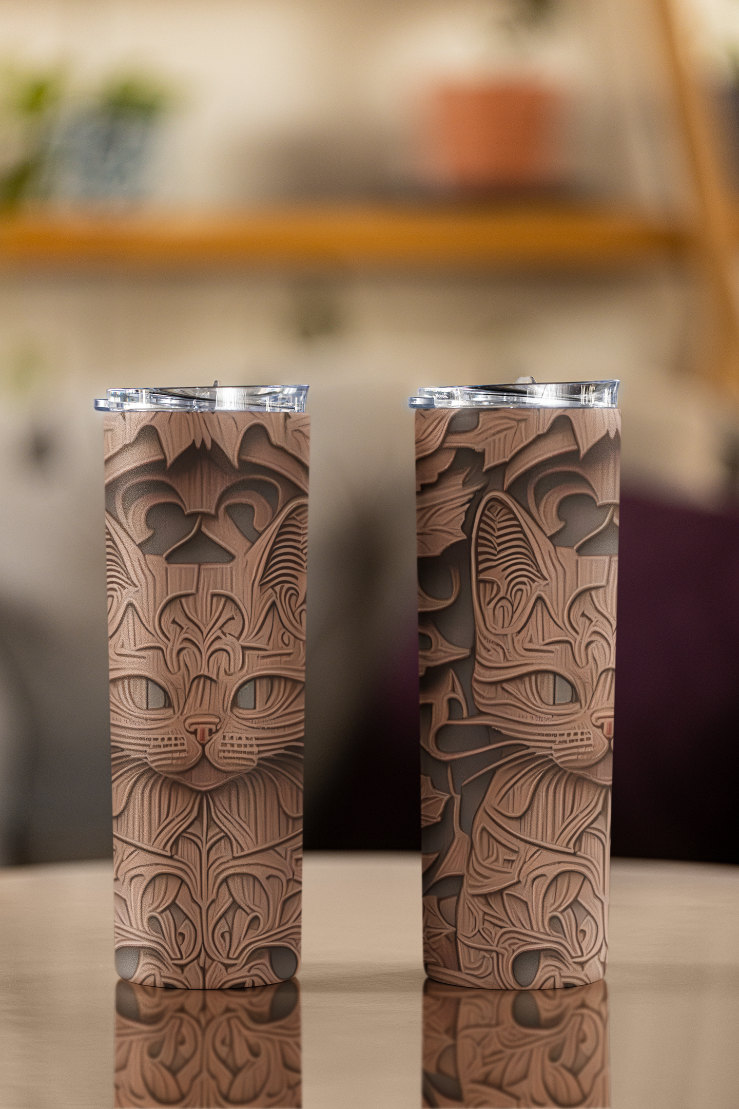 Elegant Stainless Steel Tumbler with Nature and Cat Designs | Perfect Gift for Animal Lovers, Eco-Friendly Drinkware, Travel Mug