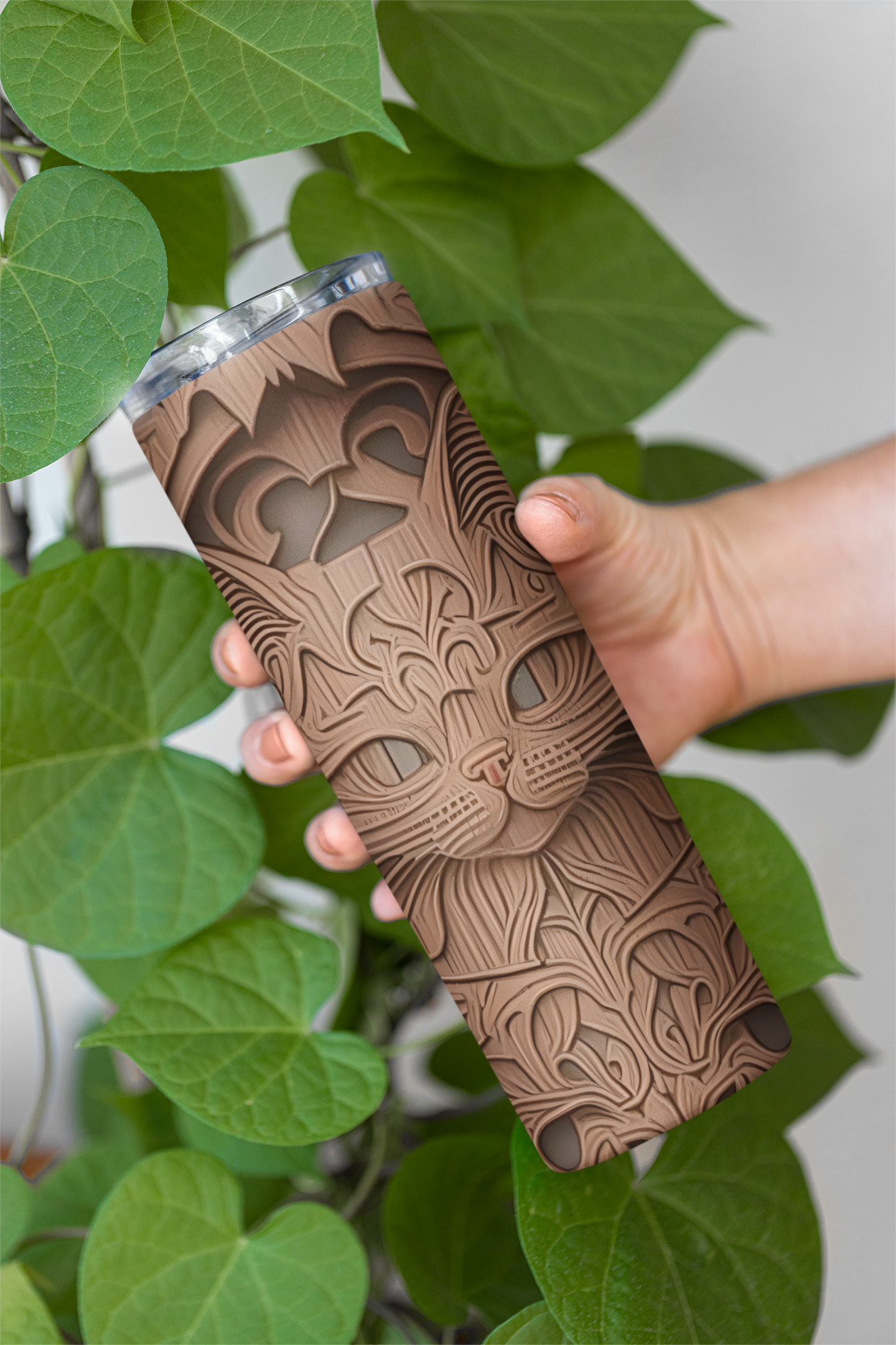 Elegant Stainless Steel Tumbler with Nature and Cat Designs | Perfect Gift for Animal Lovers, Eco-Friendly Drinkware, Travel Mug
