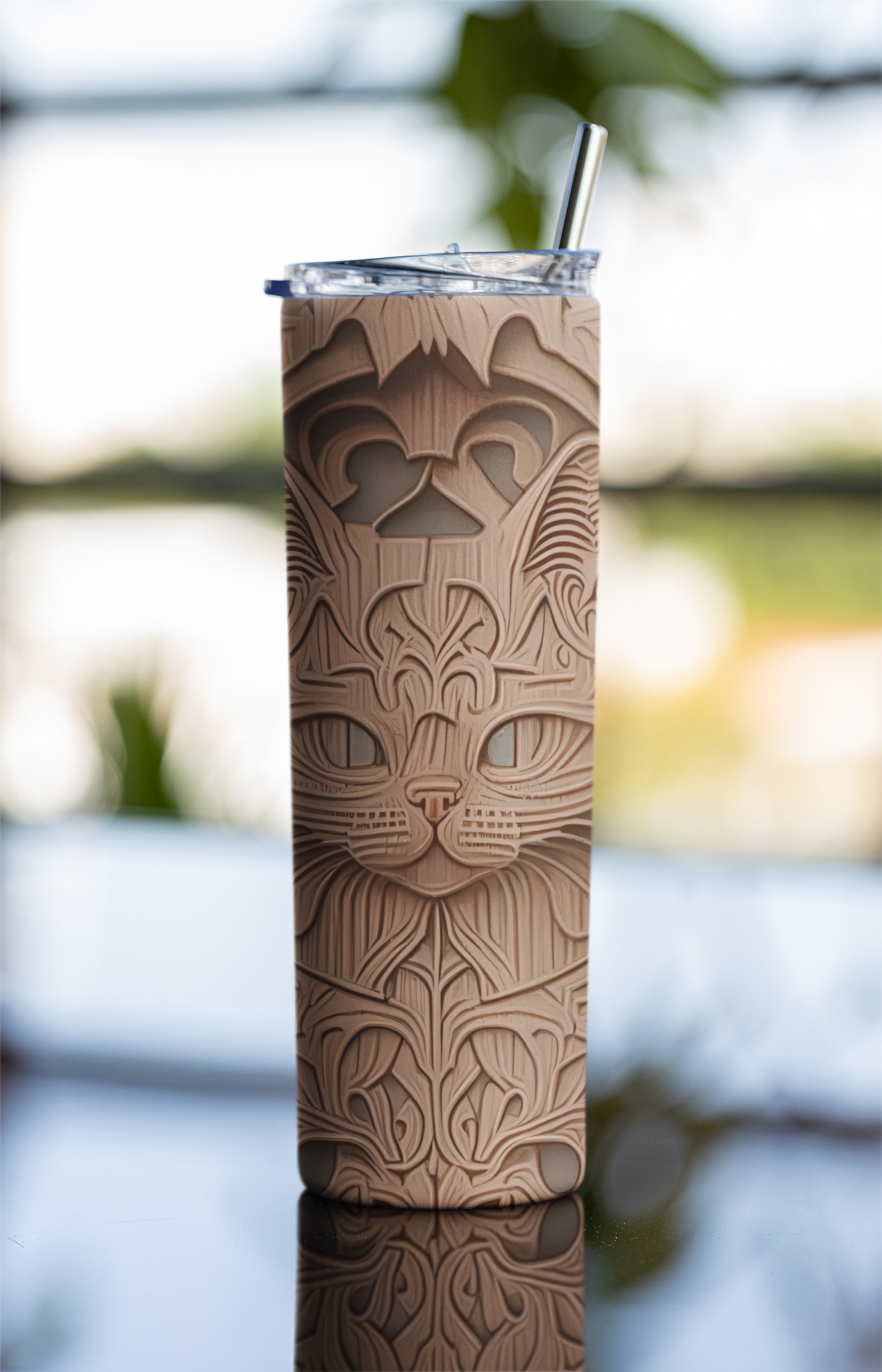 Elegant Stainless Steel Tumbler with Nature and Cat Designs | Perfect Gift for Animal Lovers, Eco-Friendly Drinkware, Travel Mug