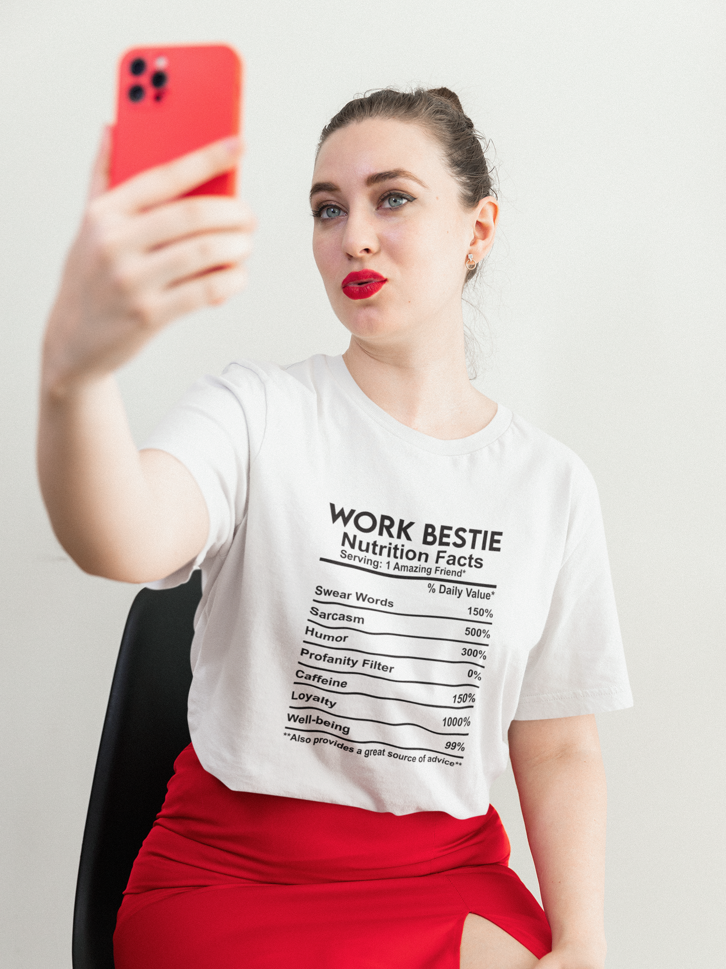 Work Bestie Nutrition Facts T-Shirt – Funny Best Friend Gift for Her, Cute Graphic Tee with Back Print, Unisex Matching Shirt Idea