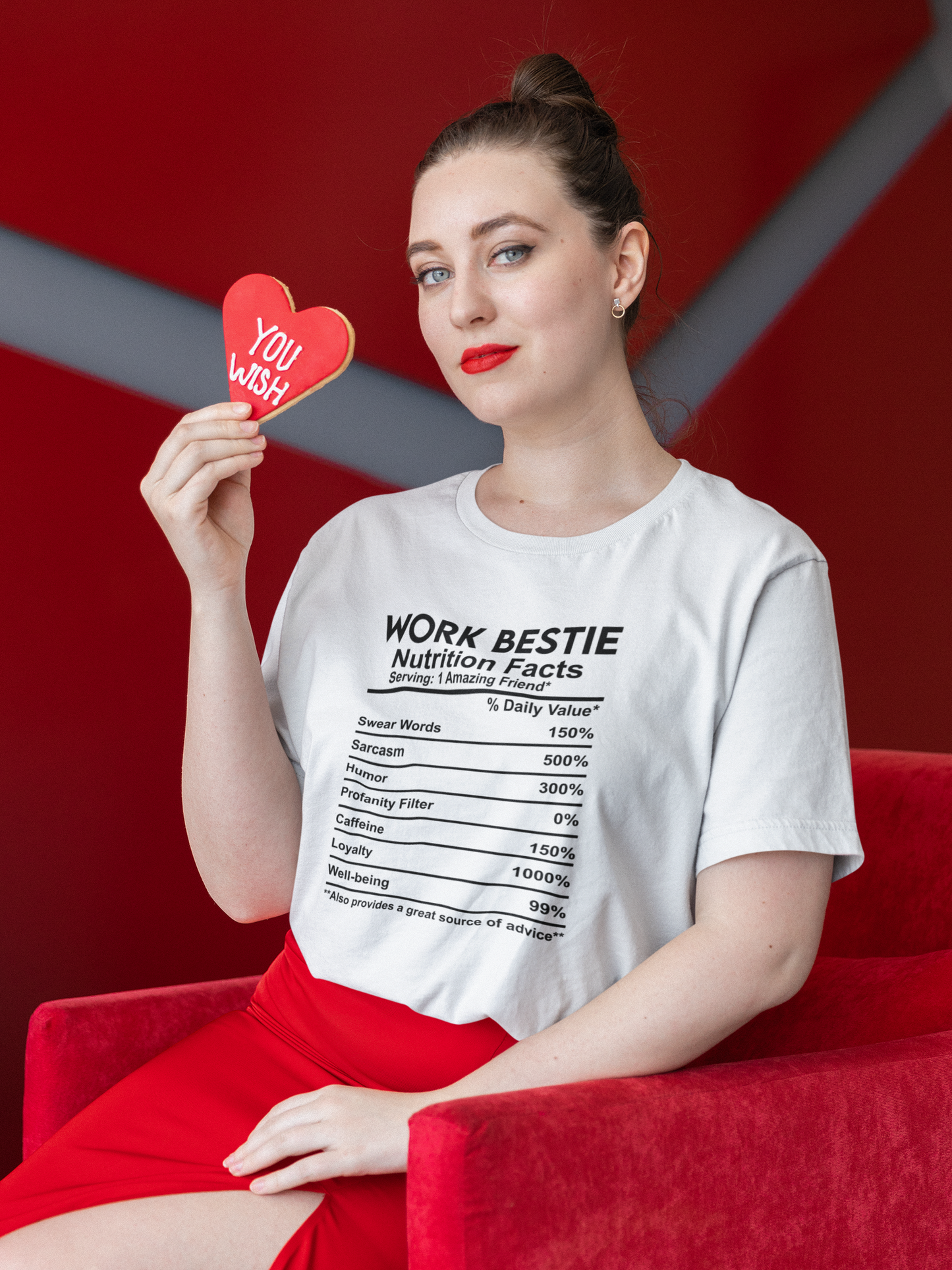 Work Bestie Nutrition Facts T-Shirt – Funny Best Friend Gift for Her, Cute Graphic Tee with Back Print, Unisex Matching Shirt Idea