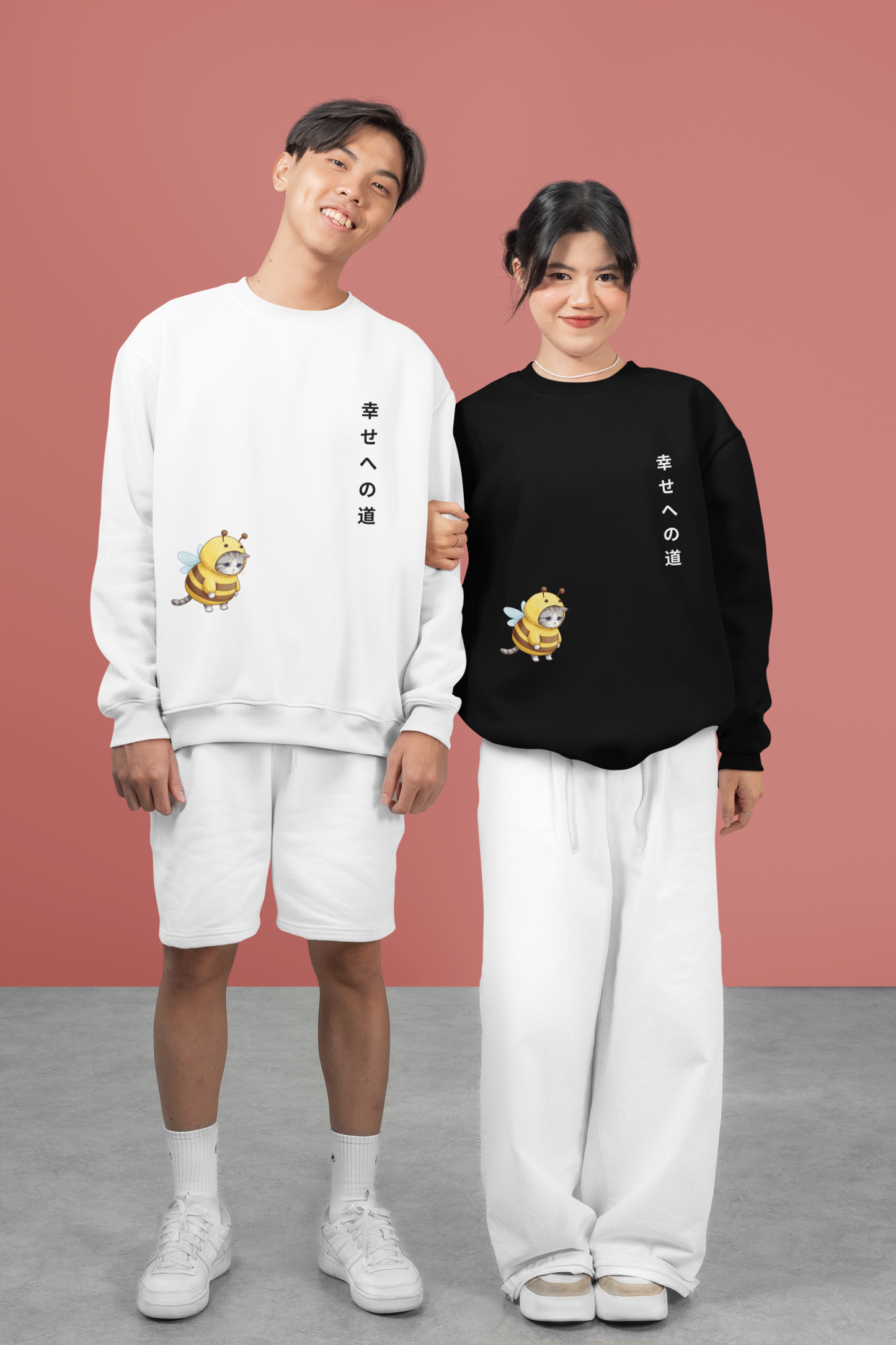 Sad Bee Cat Sweatshirt – “Path to Happiness” Japanese-Inspired Unisex Crewneck, Aesthetic Cute Animal Gift, Soft Cozy Fall Sweater