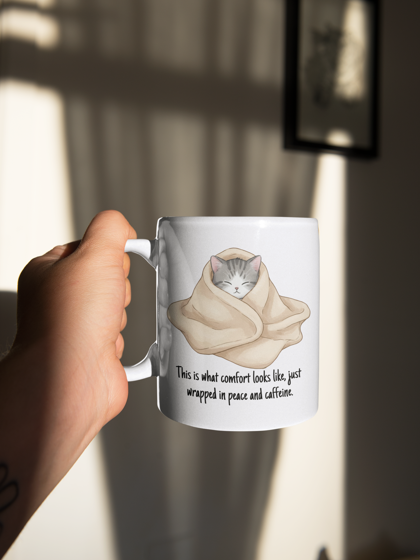 Cozy Cat Mug 11oz – “This Is What Comfort Looks Like” Quote | Funny Ceramic Coffee Cup | Gift for Cat Lovers