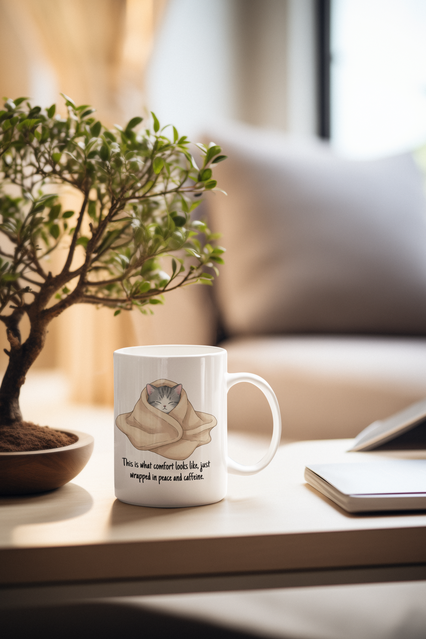 Cozy Cat Mug 11oz – “This Is What Comfort Looks Like” Quote | Funny Ceramic Coffee Cup | Gift for Cat Lovers
