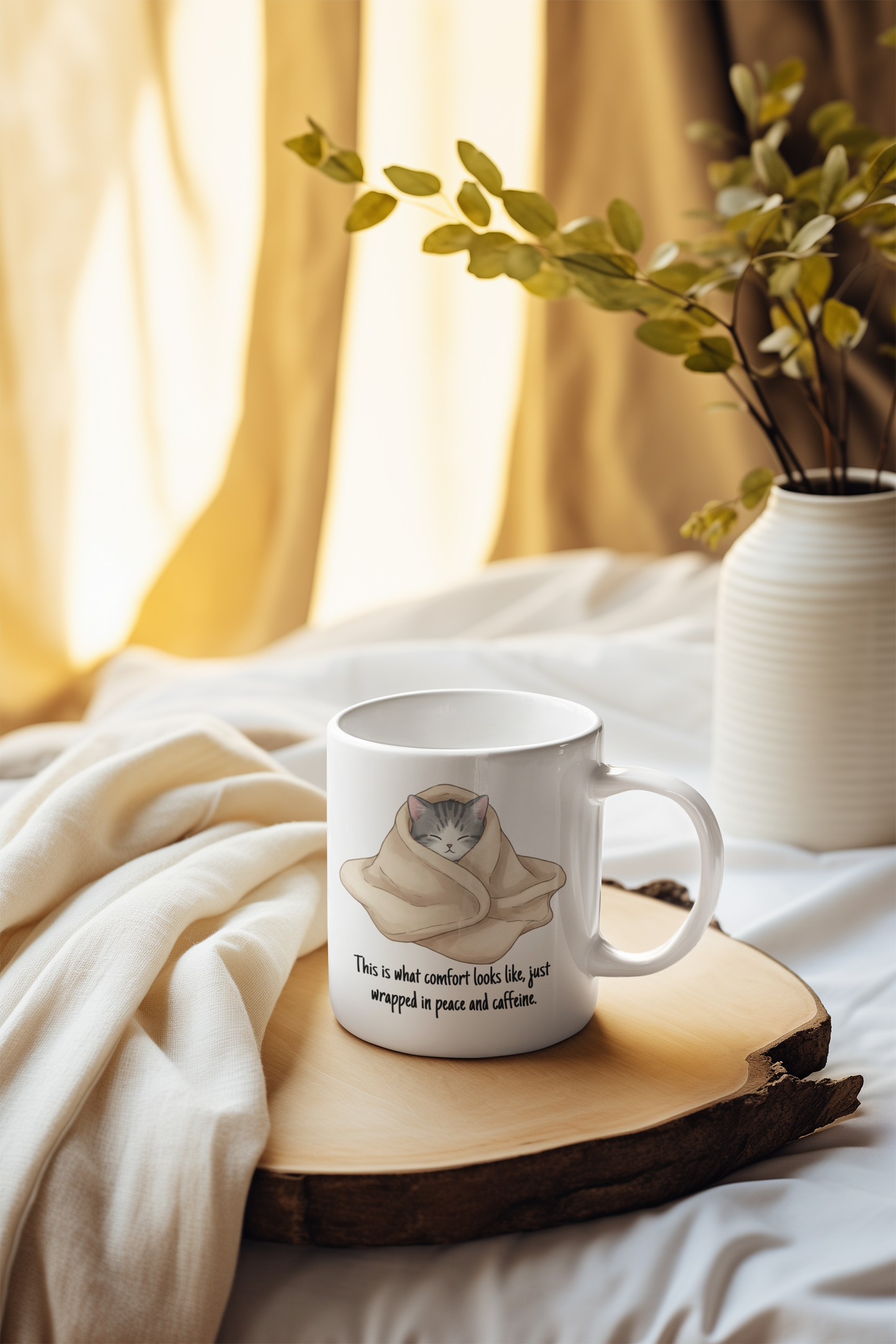 Cozy Cat Mug 11oz – “This Is What Comfort Looks Like” Quote | Funny Ceramic Coffee Cup | Gift for Cat Lovers