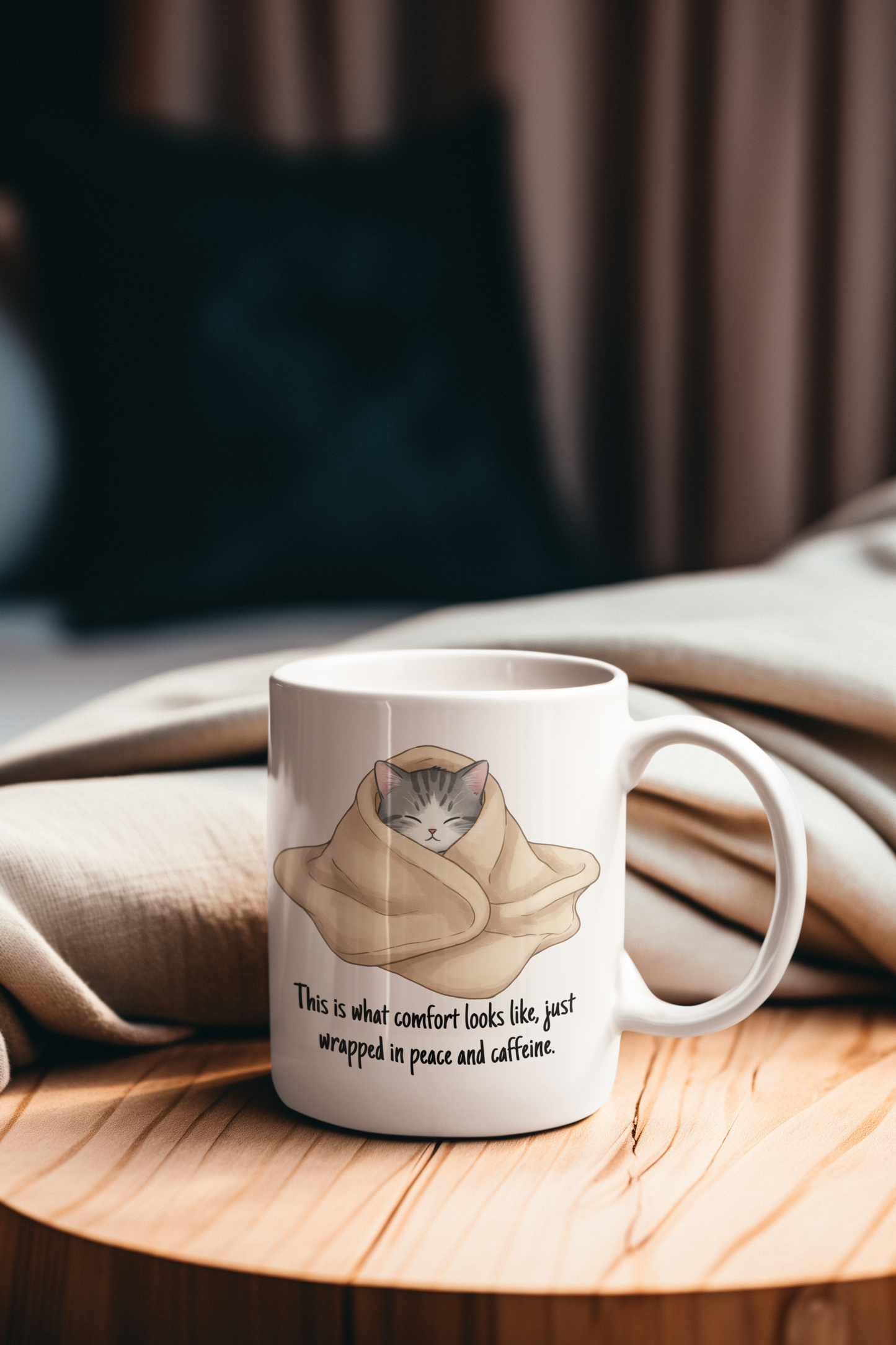 Cozy Cat Mug 11oz – “This Is What Comfort Looks Like” Quote | Funny Ceramic Coffee Cup | Gift for Cat Lovers