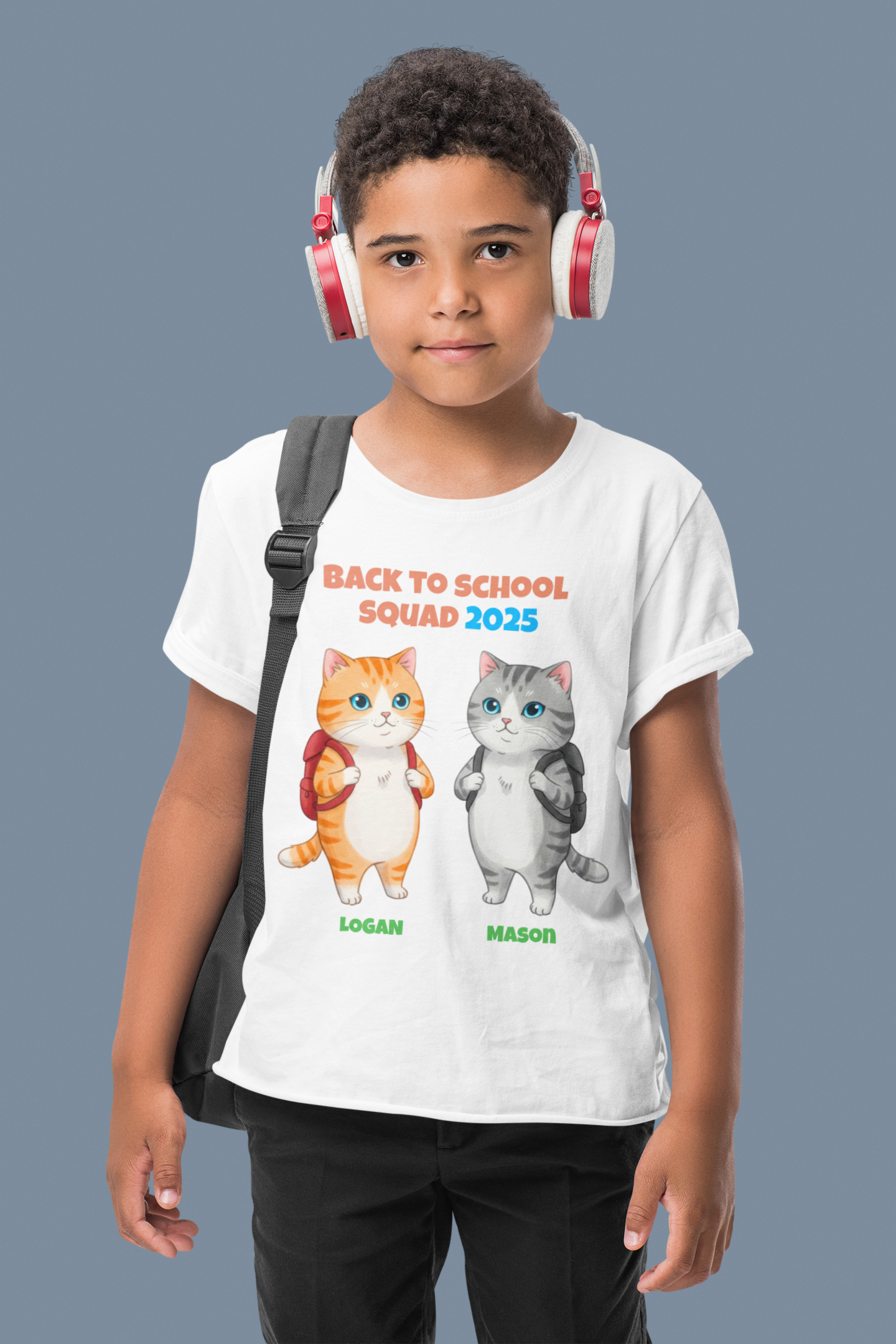 Personalized Back to School 2025 Cat Shirt for Kids โ Custom Names & Year โ Cute Bestie Tee โ Fun Cat Lover Gift for Boys & Girls