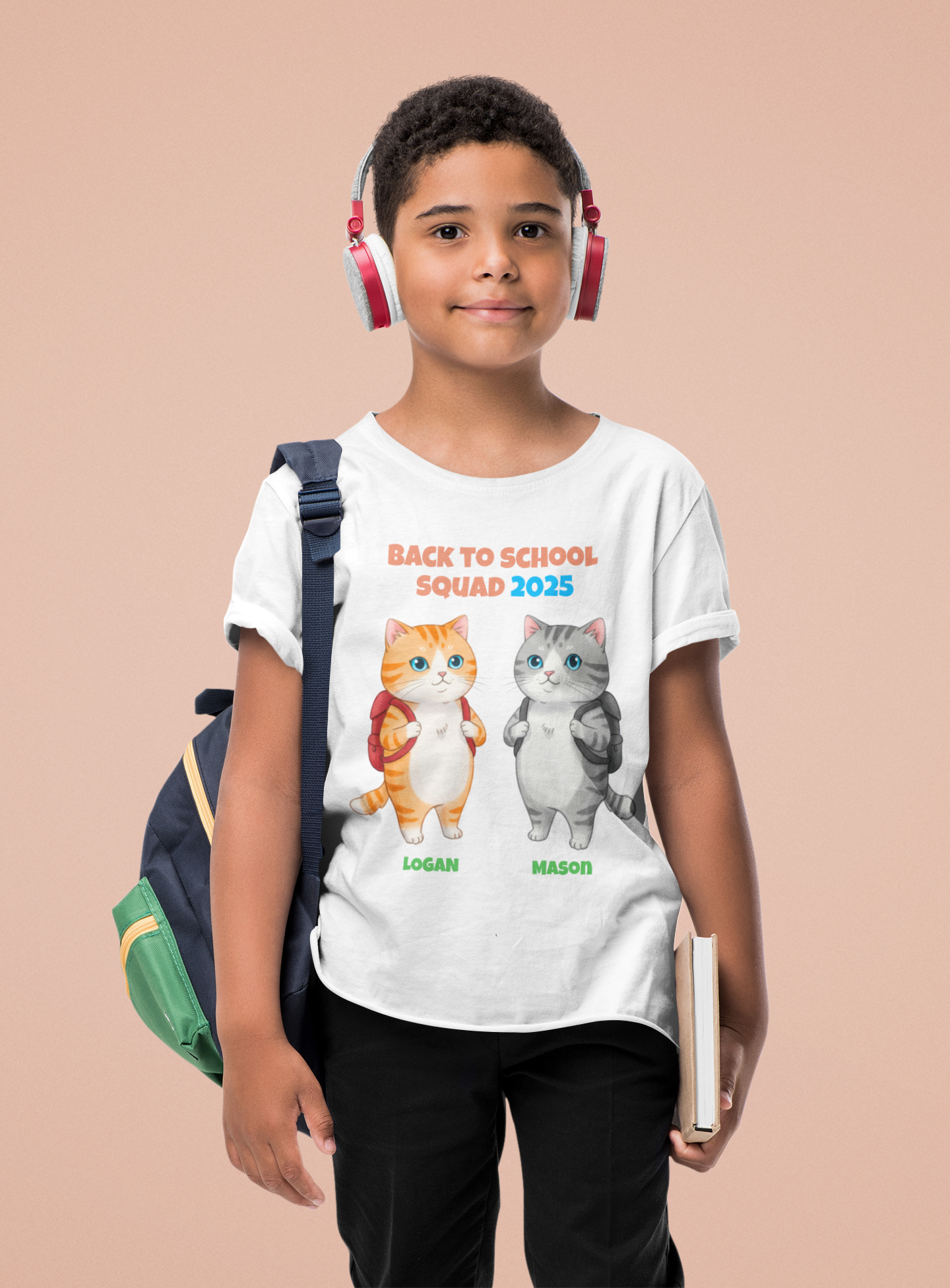 Personalized Back to School 2025 Cat Shirt for Kids โ Custom Names & Year โ Cute Bestie Tee โ Fun Cat Lover Gift for Boys & Girls