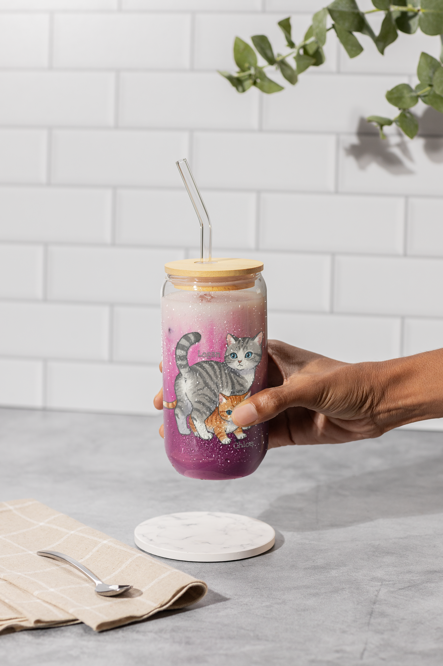 Personalized Cat Sipper Glass – Custom Quote or Names – Gift for Big Siblings, Parents, or Cat Lovers – 16oz Cute Drinkware