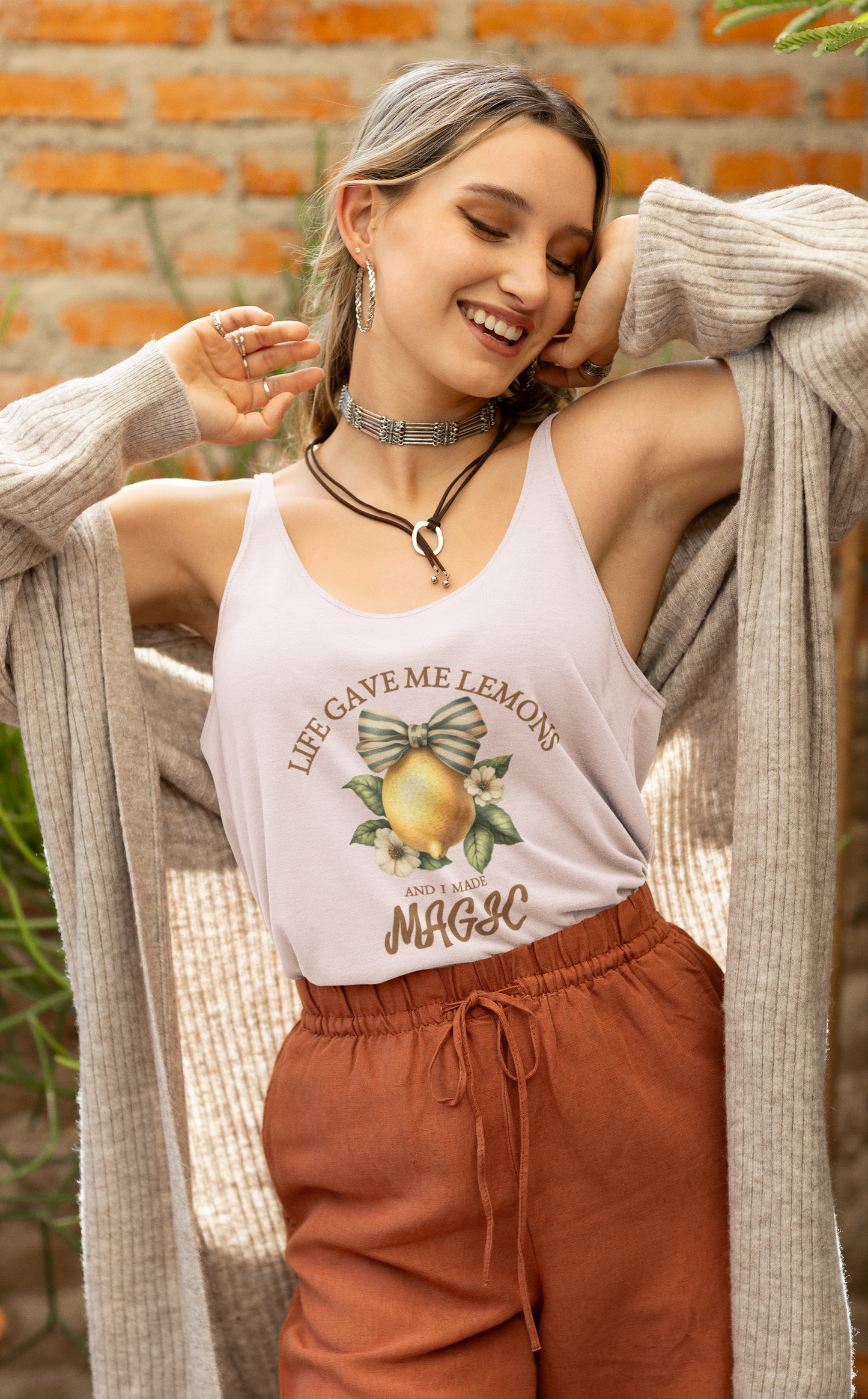 Lemon Quote Flowy Tank Top | Life Gave Me Lemons and I Made Magic | Boho Summer Shirt for Women | Inspirational Gift | Cute Outfit