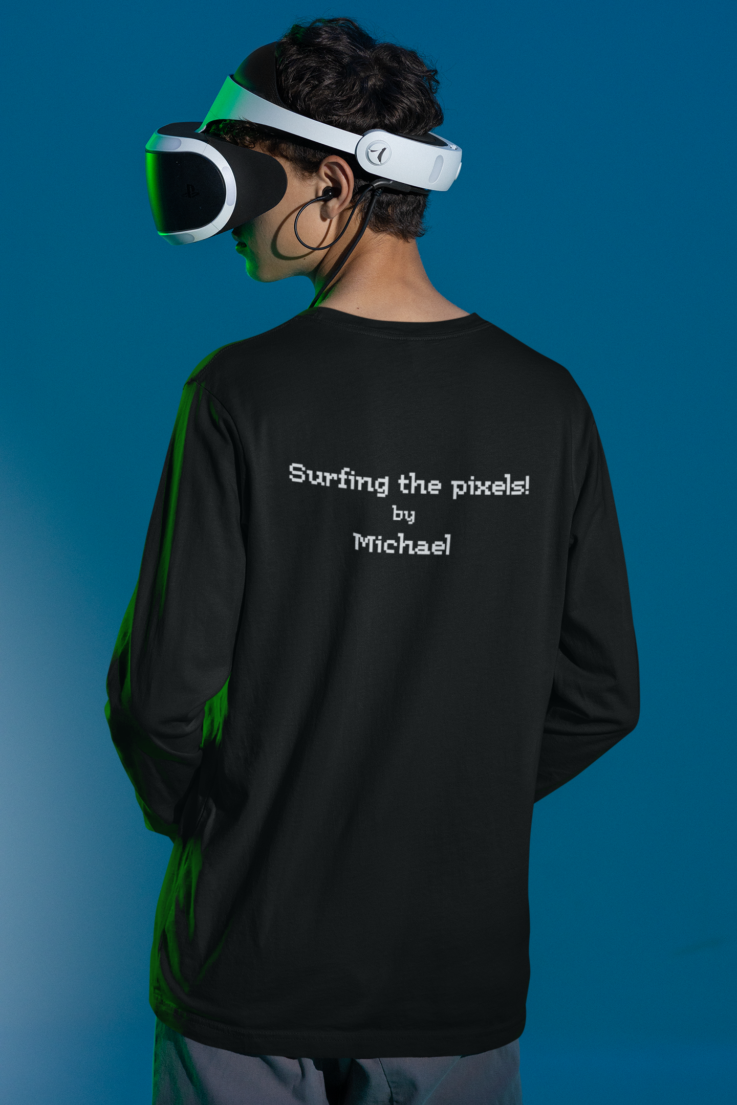 Custom Youth Long Sleeve Surfing Pixel Duck Tee – Personalized Name Shirt for Boys & Girls