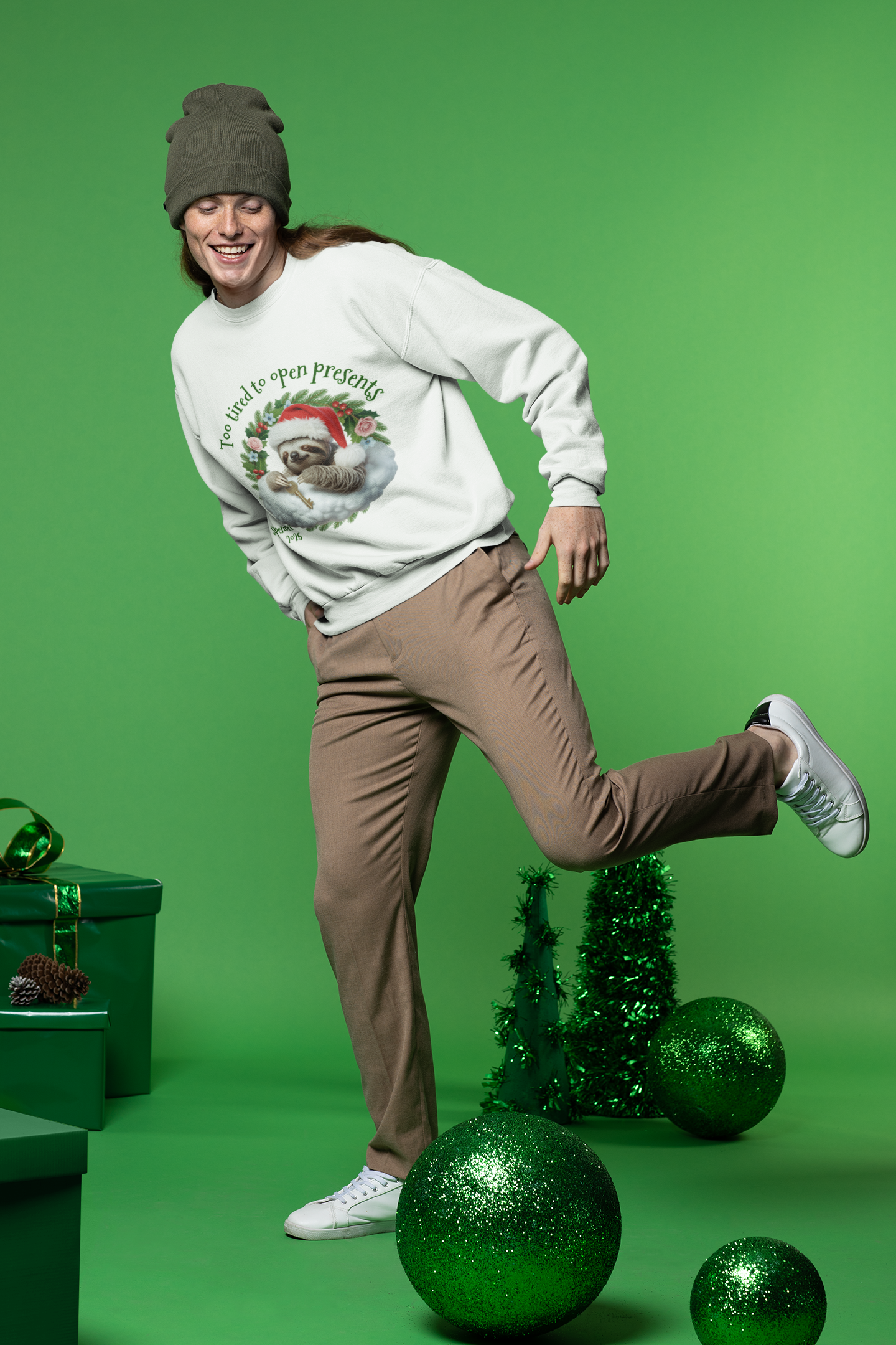 Personalized Cozy Holiday Sloth Sweatshirt – Funny Christmas Gift, Custom Name & Quote, Unisex Crewneck, Cute Sloth Winter Apparel