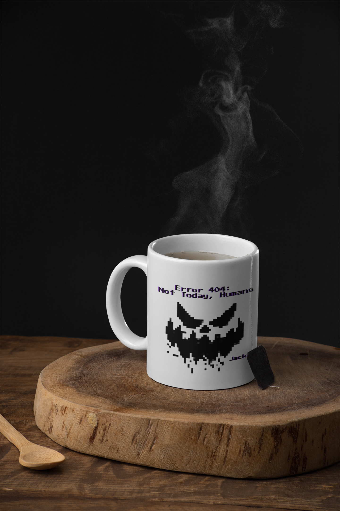 Error 404: Not Today, Humans Mug – Pixel Face Design – Customizable Geek & Gamer Gift – Spooky Coffee & Tea Cup – Halloween / Tech Humor