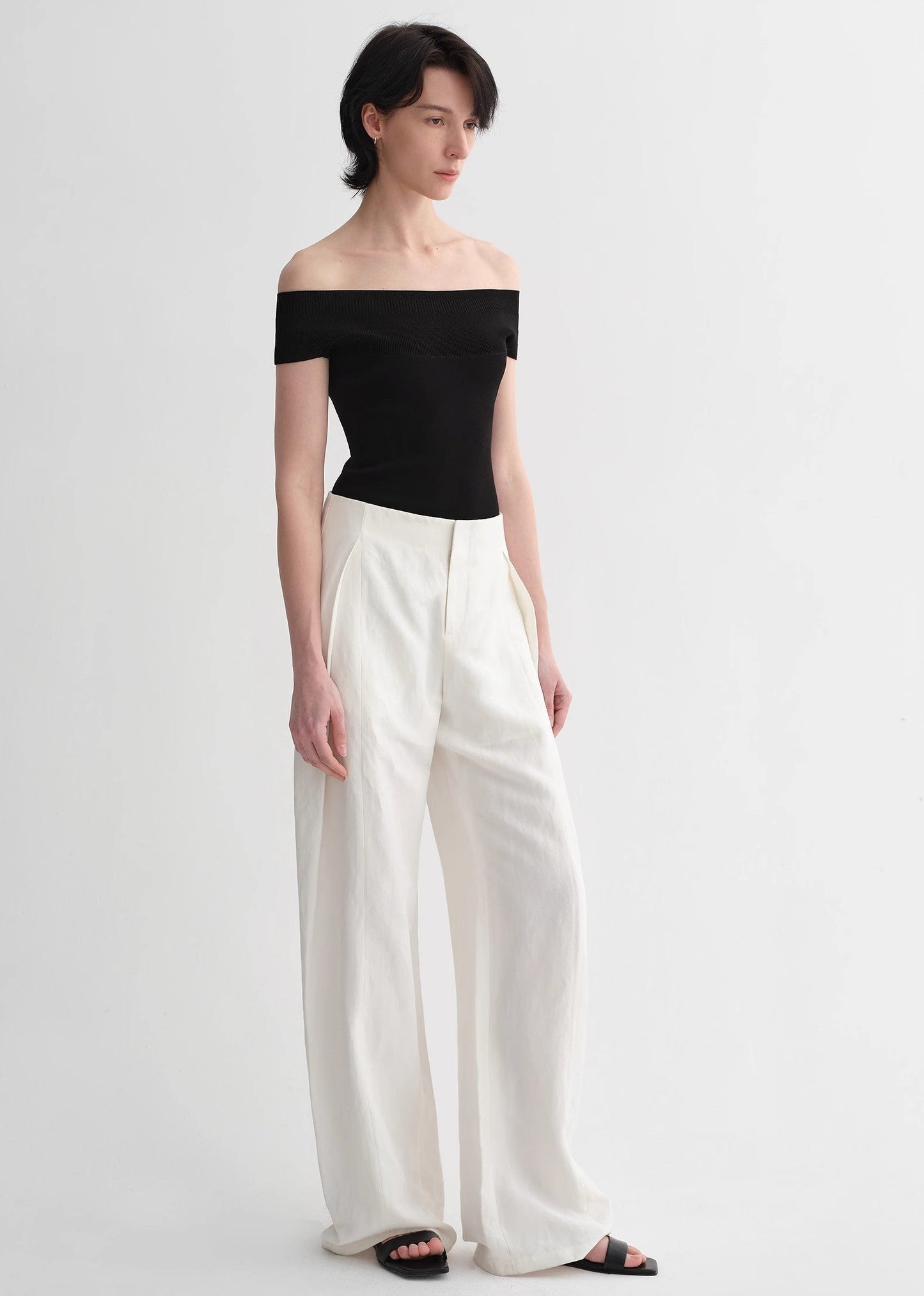 Mulberry Silk Blend One-Shoulder Top. Elegant Knit, Off-Shoulder Design